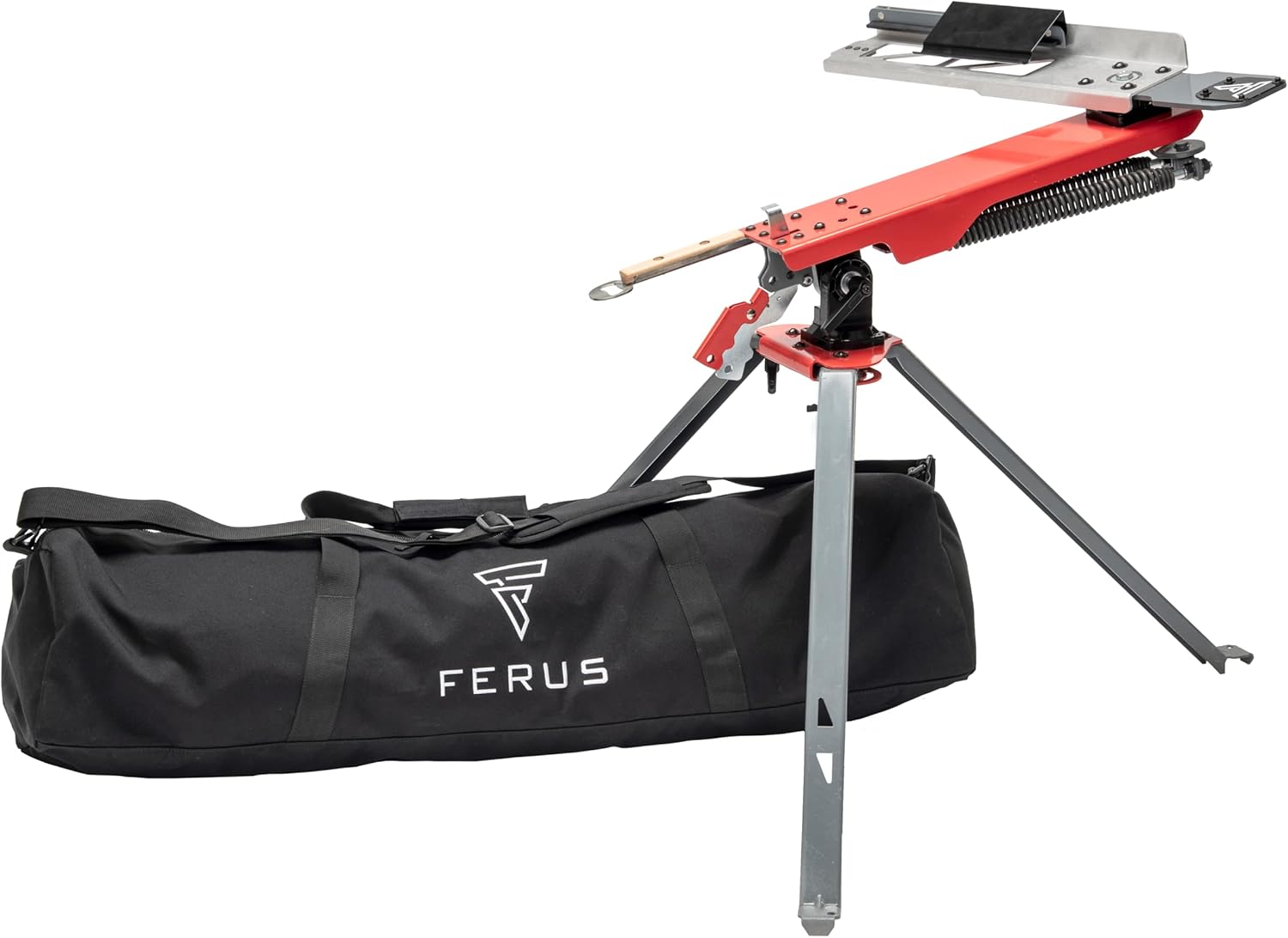 Ferus Outdoors Clay Thrower – XT210 Collapsible Sporting Clay Target Thrower - Pigeon Thrower - Skeet and Trap Thrower, Red and Gray, Carry Bag Included