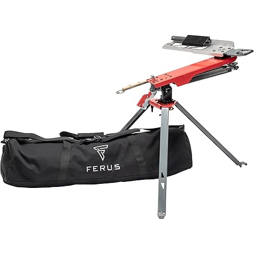 Ferus Outdoors Clay Thrower – XT210 Collapsible Sporting Clay Target Thrower - Pigeon Thrower - Skeet and Trap Thrower, Red and Gray, Carry Bag Included