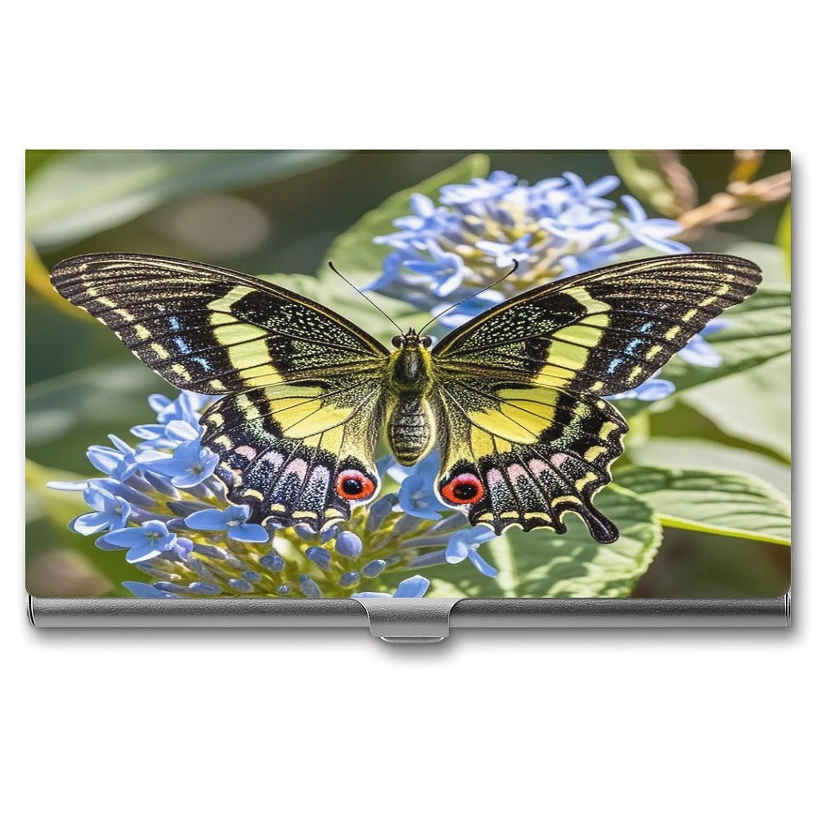 FekiLoot Nice Butterfly Business Card Holder for Men Women Metal Slim Organizer Business Card Carrier Wallet Name Cards Holder Retro Slim Pocket Purse Small Portable Card Case