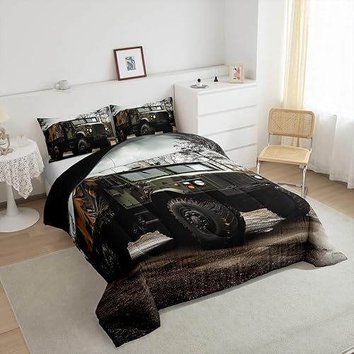 Miniatura 5 de Juego de edredón de camión militar, edredón de camuflaje para niños y adolescentes, juego de ropa de cama de transporte de tropas militares, edredón