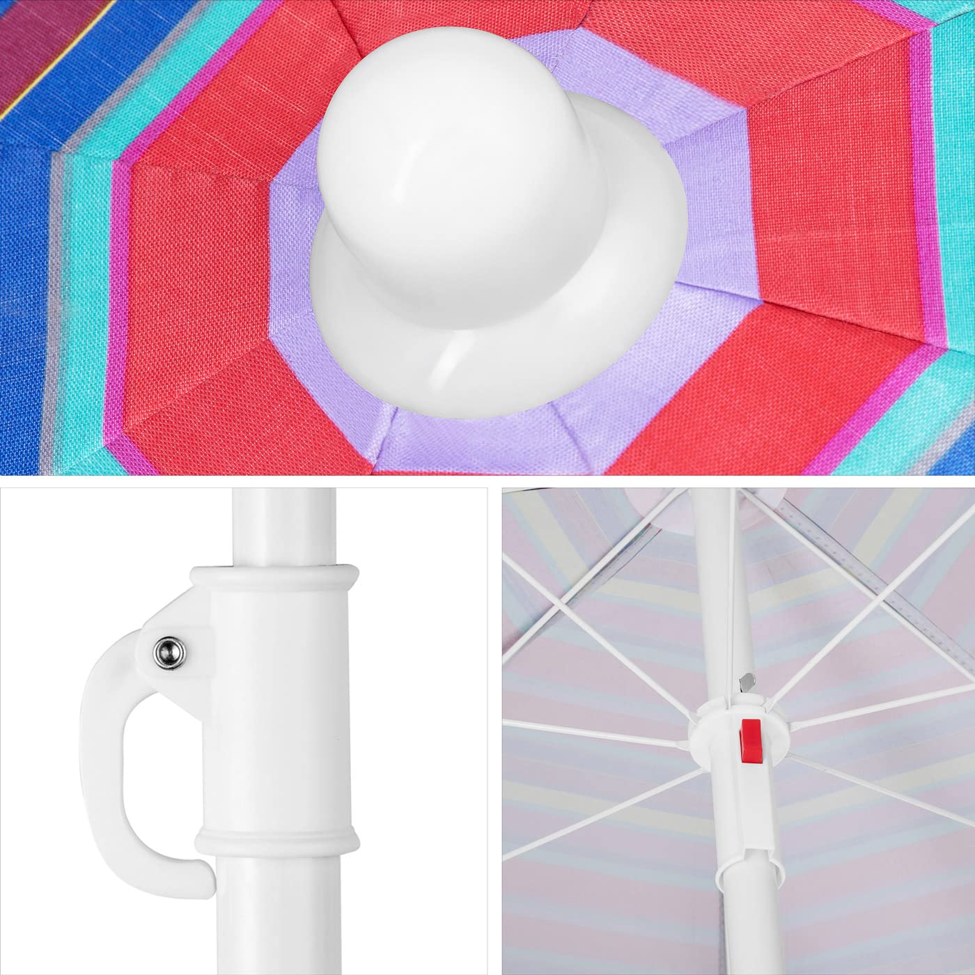 Kingsleeve Parasol UV 50+ sac de transport - Grand parasol de plage imperméable - Inclinable - Réglable en hauteur - Piquet de terre - Pour balcon, plage - Rond - Multicolore
