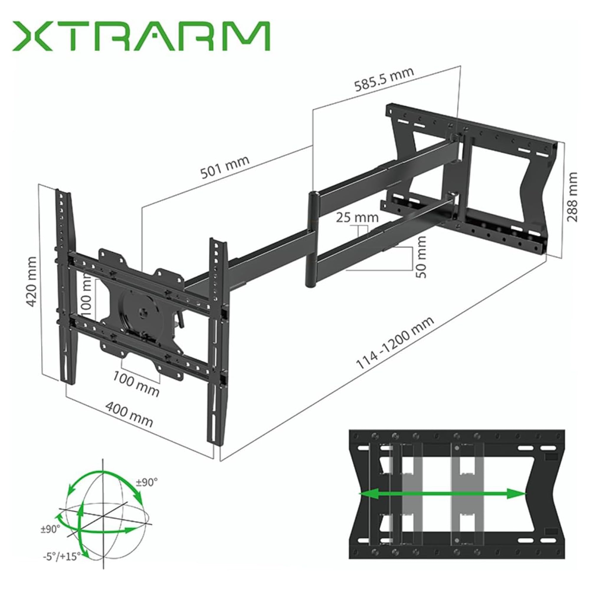 TiTon 120 cm - Support Mural TV - 40 kg - VESA 400x400 - Fixation Murale TV de 42 Pouces à 75 Pouces - Kit Complet d’Installation Inclus