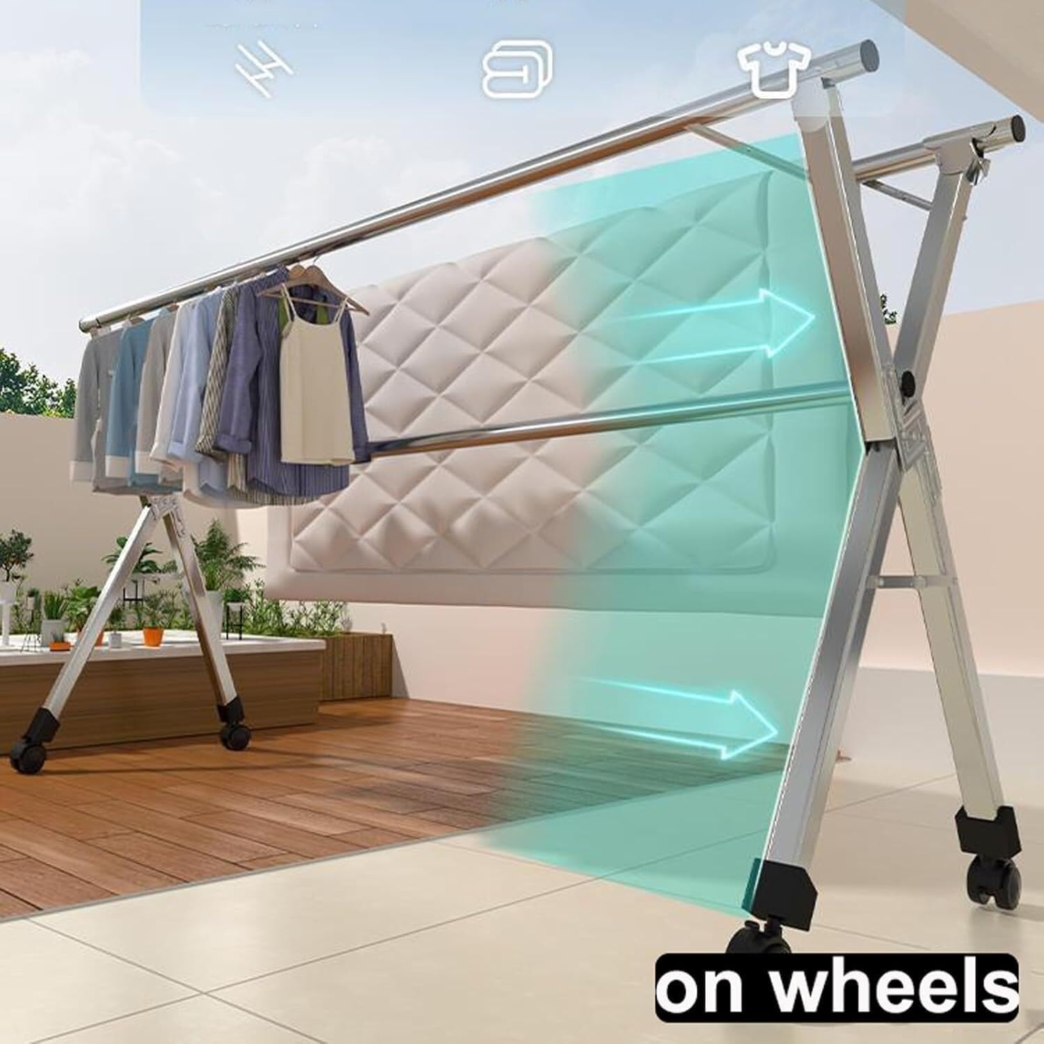 Heavy Duty 94in Stainless Steel Clothes Drying Rack - Foldable Space-Saving Laundry Airer for Indoor/Outdoor Use, Portable Garment Rack for Patio & Balcony(79in)