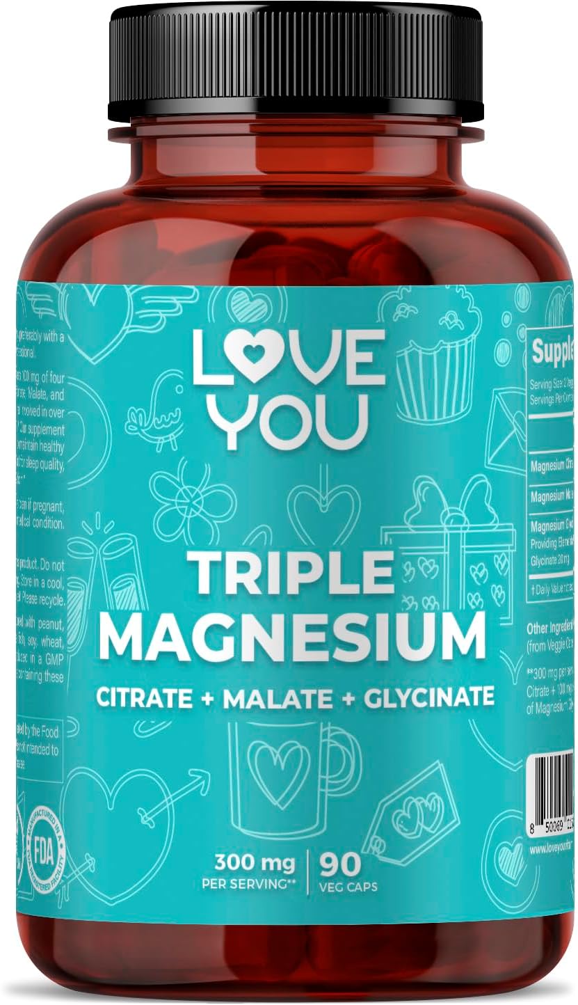 Love You Triple Magnesium Complex – 300mg per Serving, Premium Magnesium Glycinate, Citrate & Malate – High Absorption for Muscle, Nerve & Sleep Support, 90 Veggie Capsules – Made in USA - Image 2