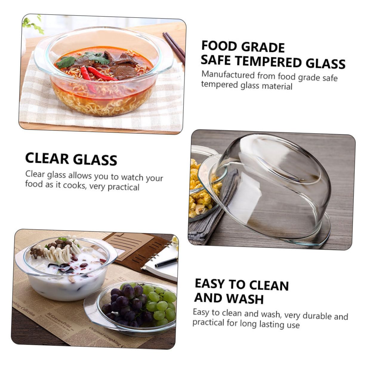 TOYANDONA Hitzebeständiger Glas topf mit Deckel Mikrowellengeeignet Lebensmittelecht Spülmaschinenfest Ofenfest für Suppe und Aufläufe Robustes Hitzebeständiges Glasgeschirr