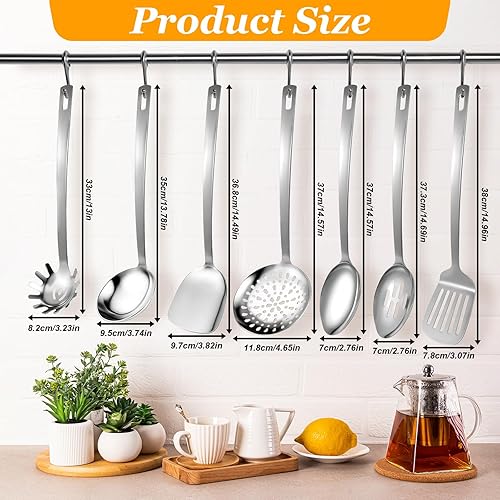 Miniatura 3 de Juego de utensilios de cocina de acero inoxidable, 7 piezas, cuchara de cocina, espátula, cuchara de sopa, cucharas de servir ranuradas, cucharón,
