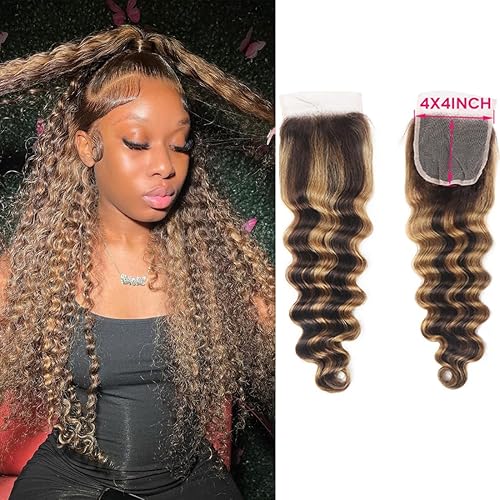 Cierre de encaje 4x4, cabello humano ondulado profundo 4x4 cierre de encaje P427 de dos tonos con encaje frontal marrón mezcla rubio 150% densidad