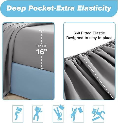 Miniatura 4 de REDASW Juego de sábanas de microfibra súper suave de doble cepillado de 16 pulgadas, 4 piezas, 1800 hilos, refrescantes, transpirables, resistentes