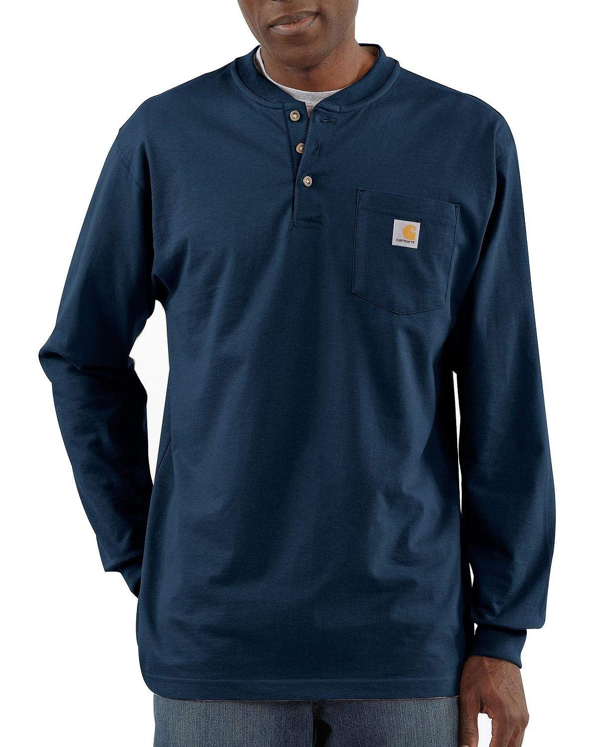 Carhartt, T-shirt Henley a manica lunga, Loose Fit, Uomo, Blu navy, L