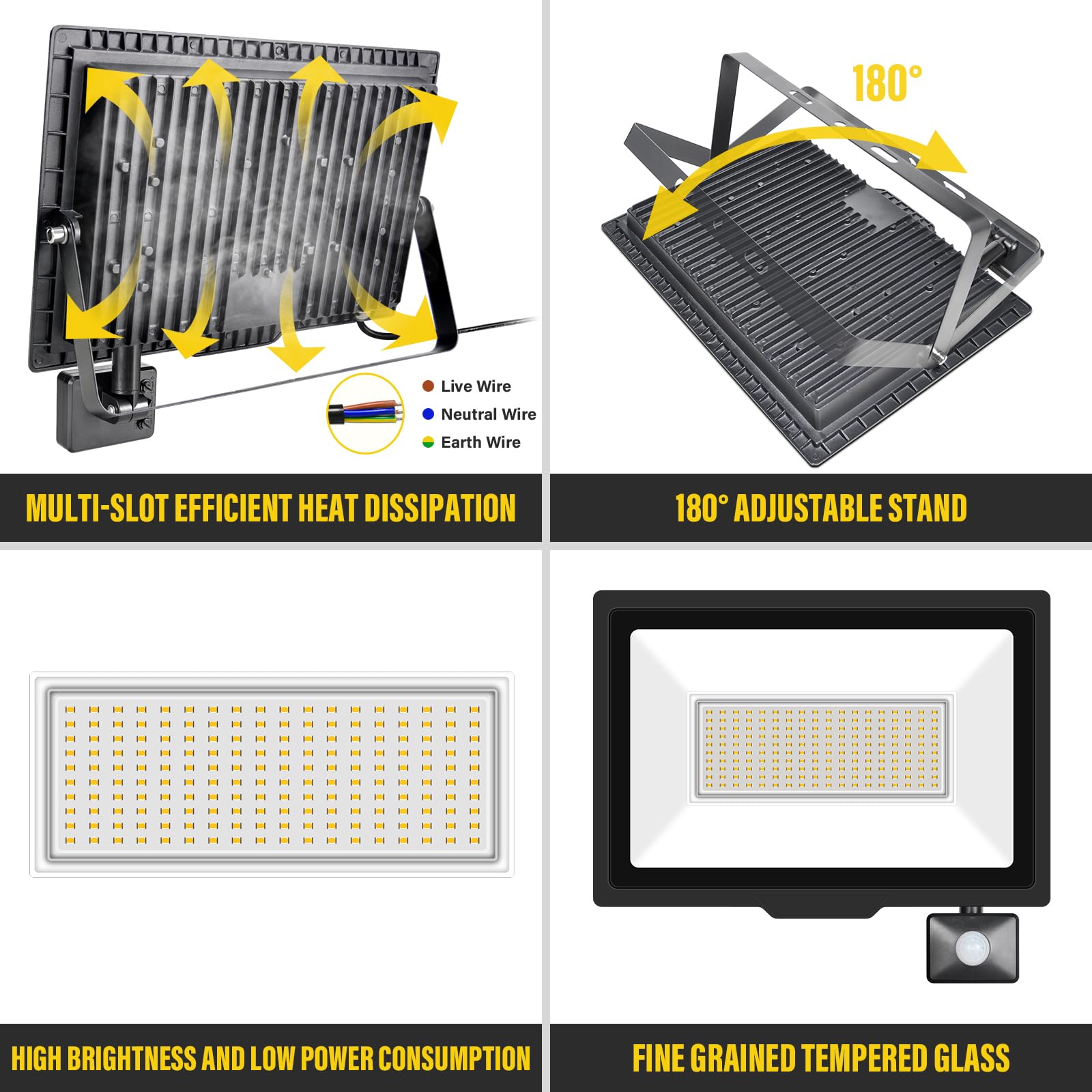 SKYWORLD Fari LED da Esterno,150W Faretto LED da Esterno con Sensore di Movimento 1 pezzi,Bianco Caldo Super Luminosa Faro LED Esterno per Interno Esterno Giardino Cortile Partito