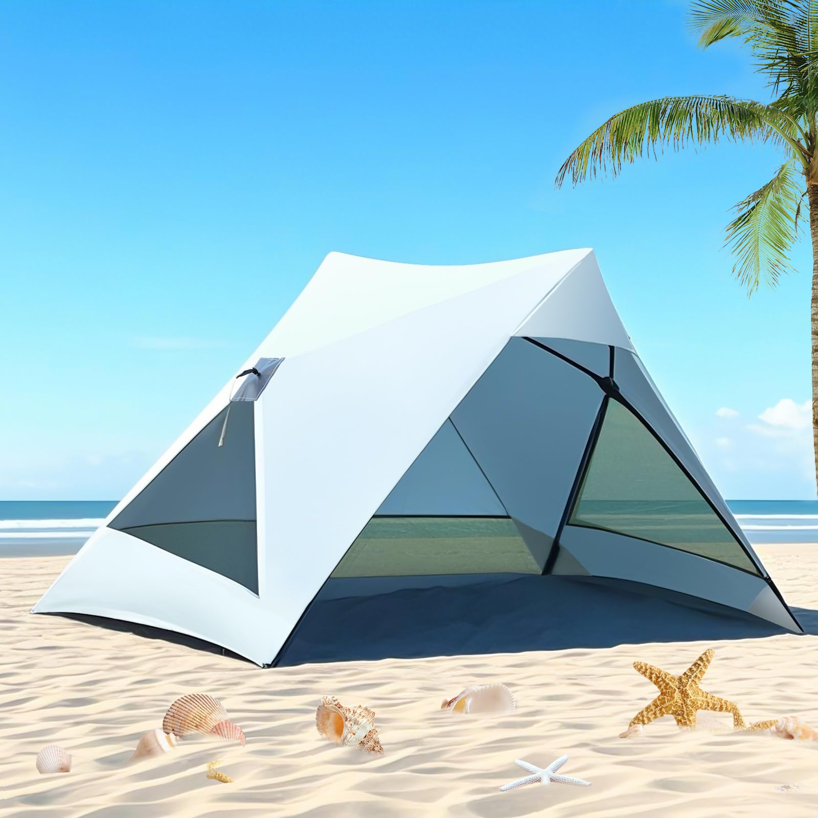 Thinlute Pop Up Beach Tent for 2/3/4 Person with UPF 50+ UV Protection, Lightweight & Easy Setup Beach Shade Canopy, Wind-Resistant Shelter Portable