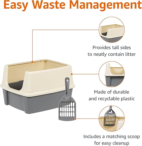 Miniatura 17 de Yaxa Basics Caja de arena grande para gatos con lados altos, entrada superior, incluye cuchara, 20.5 x 14.75 x 14.38 pulgadas, gris