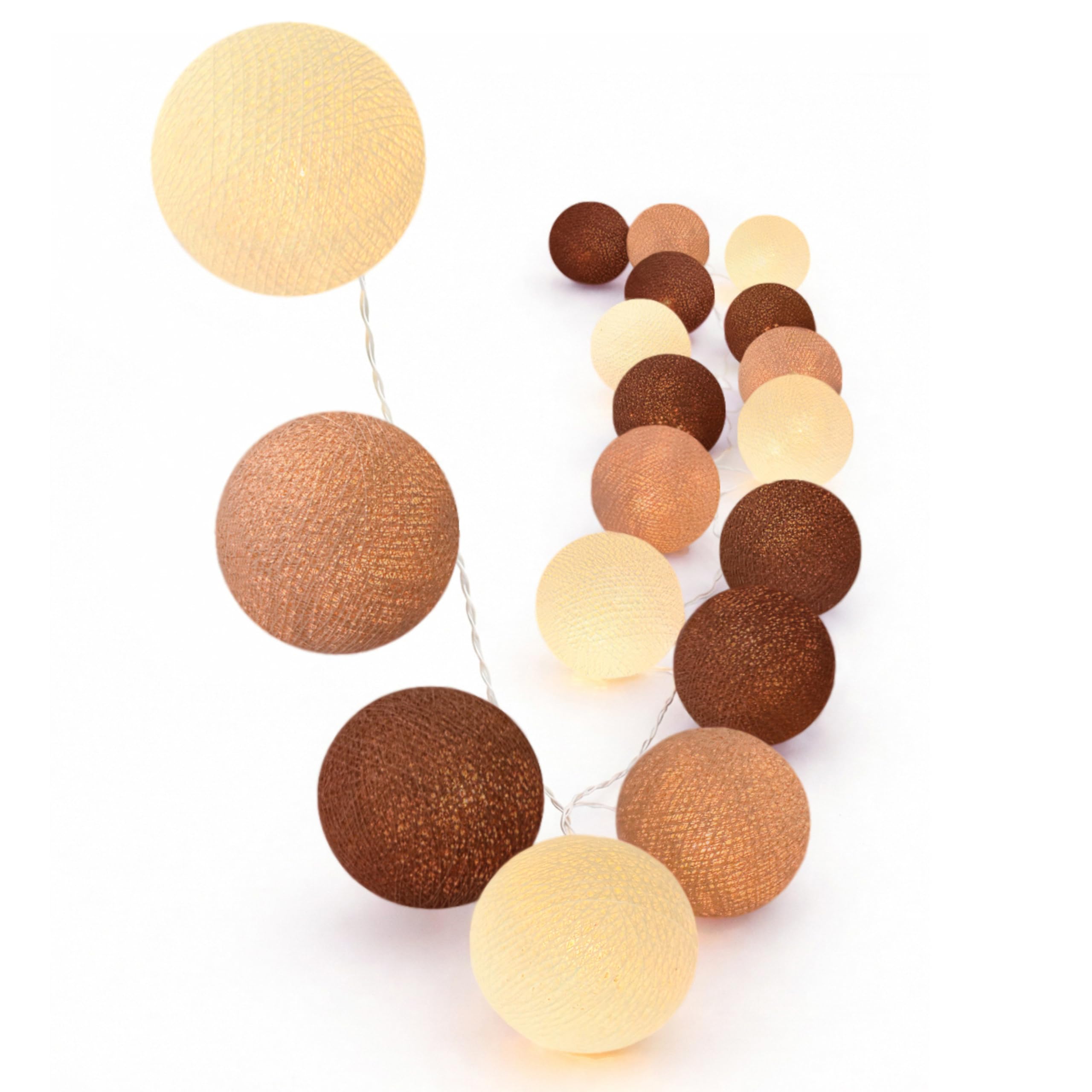 CREATIVECOTTON Guirlande Lumineuse, Boules de Coton avec Mode Timer et Mode Veilleuse (Cappuccino, 20 boules)