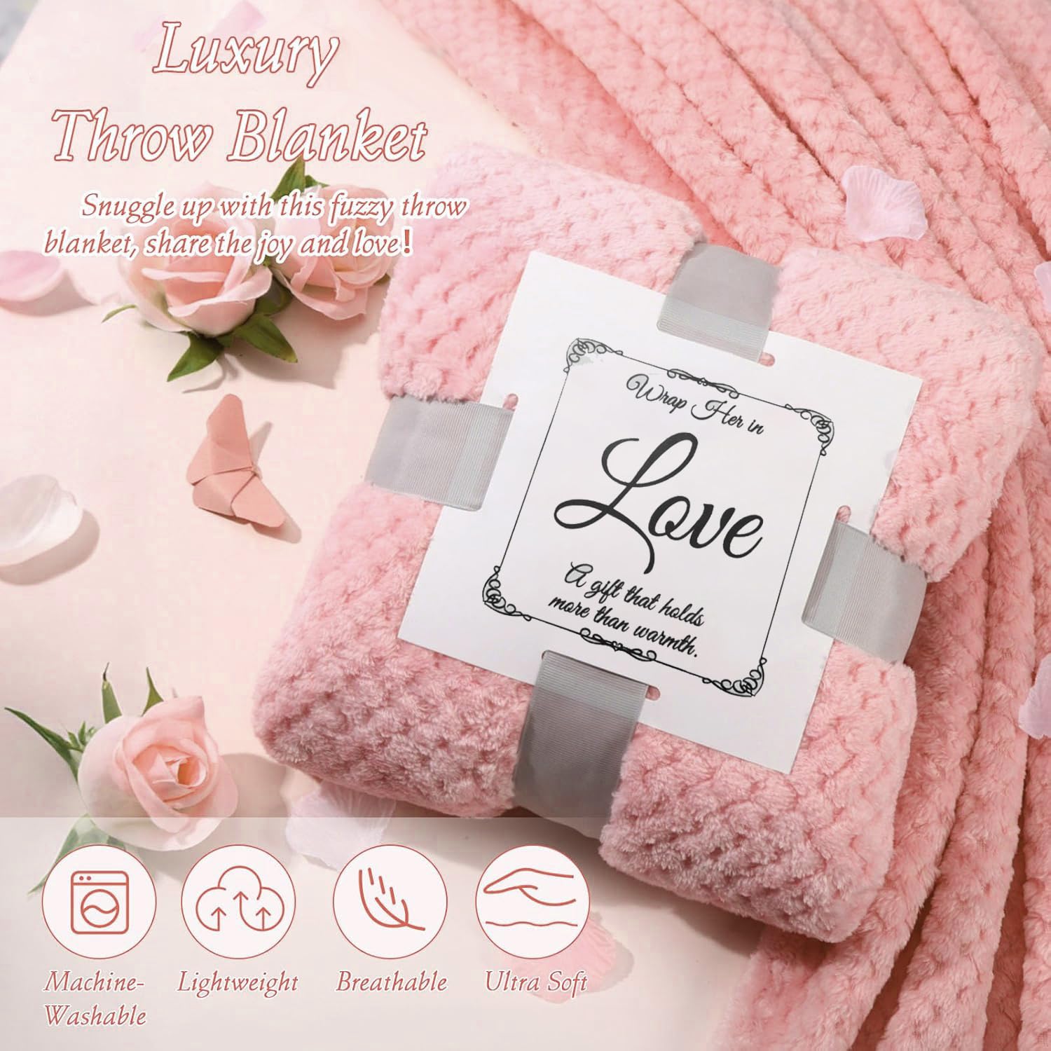 Mothers Day Gifts for Her Women Wife Mom Girlfriend Daughter Relaxing Spa Care Package With Luxury Flannel Blanket, Light-Up Rose Flower - Unique Self Care Gift Basket for Mom, Wife, Friends - Image 4