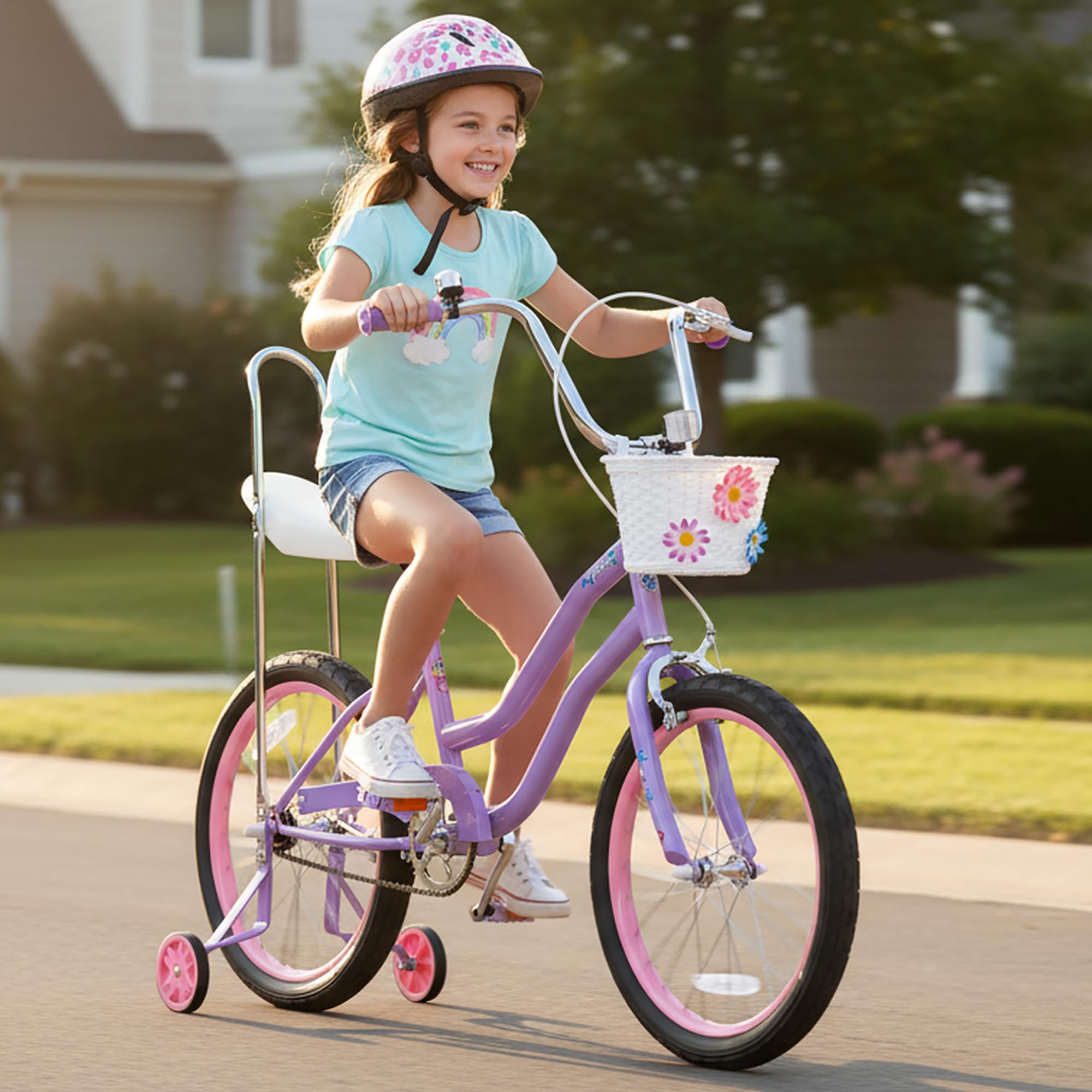 JOYSTAR 20 Inch Girls Bike with Training Wheels, Banana Seat Bike