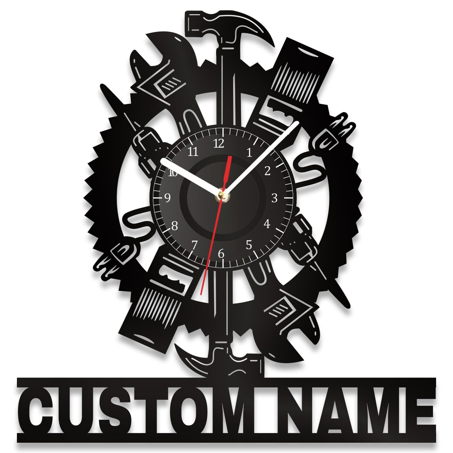 SosnSusn Garage Wall Clock Personalized Metal Auto Repair Mechanic Tools Wall Clock Custom Name Text Man Cave Garage Wall Sign Decor Gift for Husband