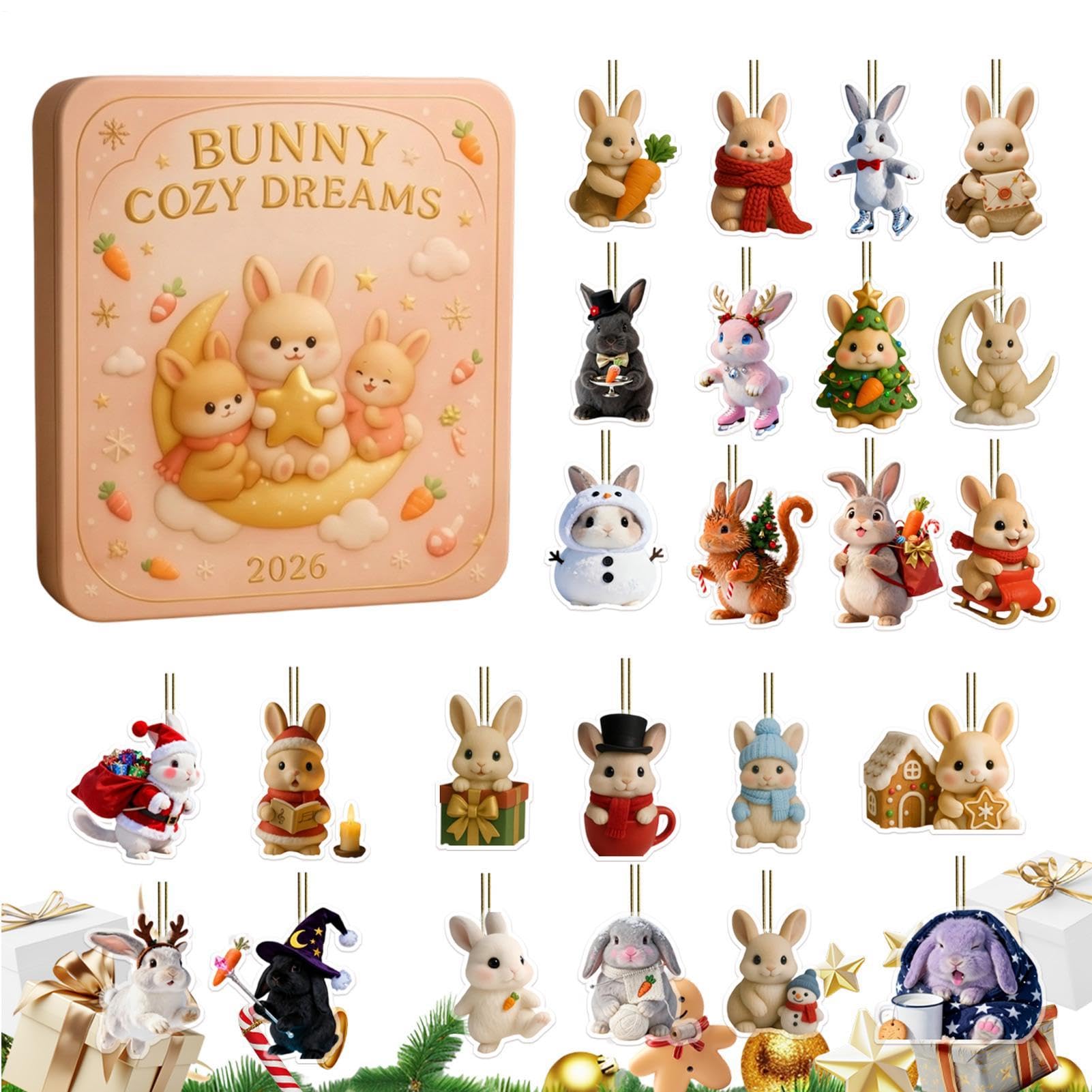 Countdown-Kalender des Weihnachtshasen | 2D-Acryl | | 24 Tage Countdown | Niedliche Hasen-Anhänger aus Acryl, für Kinder, Erwachsene, Party, Haus, Wohnung, Wohnzimmer,