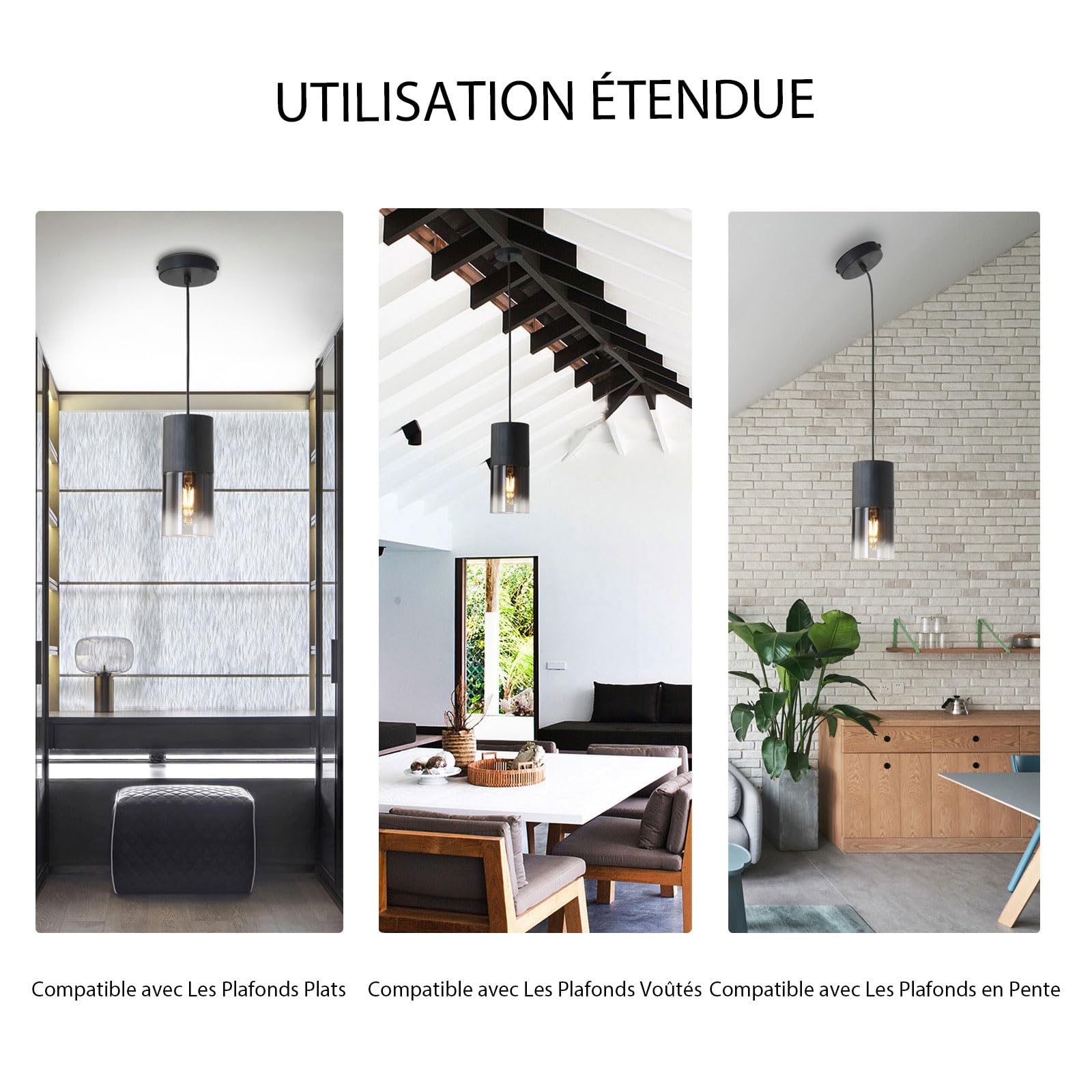 Lustre Noir, Lustre Salon Appareils de Lustre Chambre, Modèles Modernes Réglables pour Île de Cuisine, Lampes en Verre Industrielles pour Table à Manger, 1 Pièce, Ampoules Non Incluses