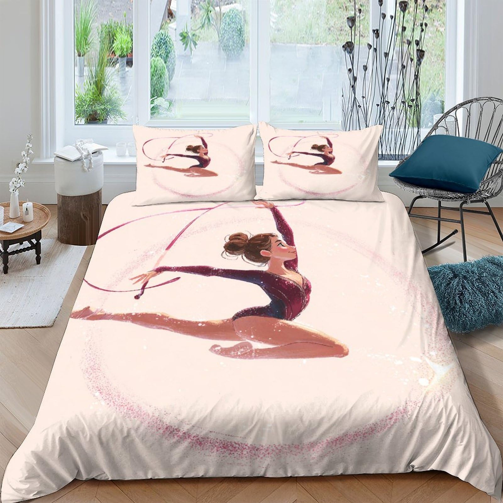 Ctjqhvkz Style-3 3D Printed Rhythmic Gymnastics Fitted Sheet Microfiber Soft Breathable Pink Artistic Bed Cover For Bedroom Dorm Decor Single（135X200cm）