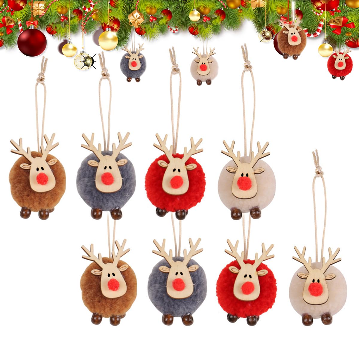 HERZONE 8 Decorazioni A Forma Di Alce In Feltro Per Albero Di Natale, Multicolore, 5x5 Cm