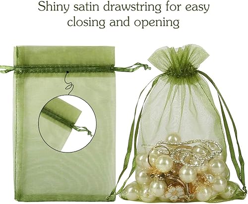 Miniatura 3 de HRX Package 100 bolsas de organza con cordón verde oliva, 4 x 6 pulgadas, bolsas de regalo de malla de caramelo, bolsas de joyería, bolsitas