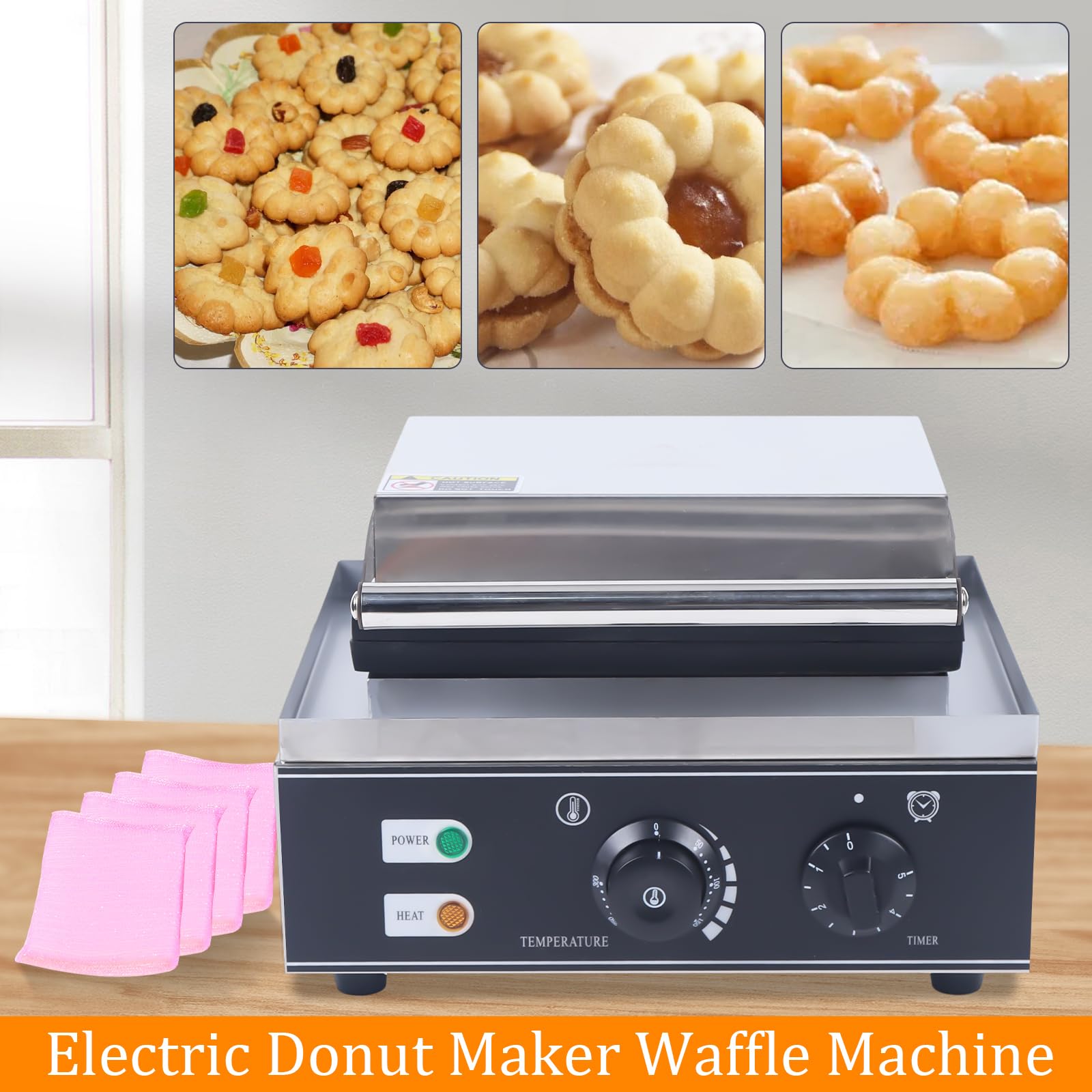 Plum Flower Donut Maker Machine,Commercial Non-stick Waffle Donut Machine,5 Holes Double-Sided Electric Doughnut Maker for Professional Kitchen 1500W 110V