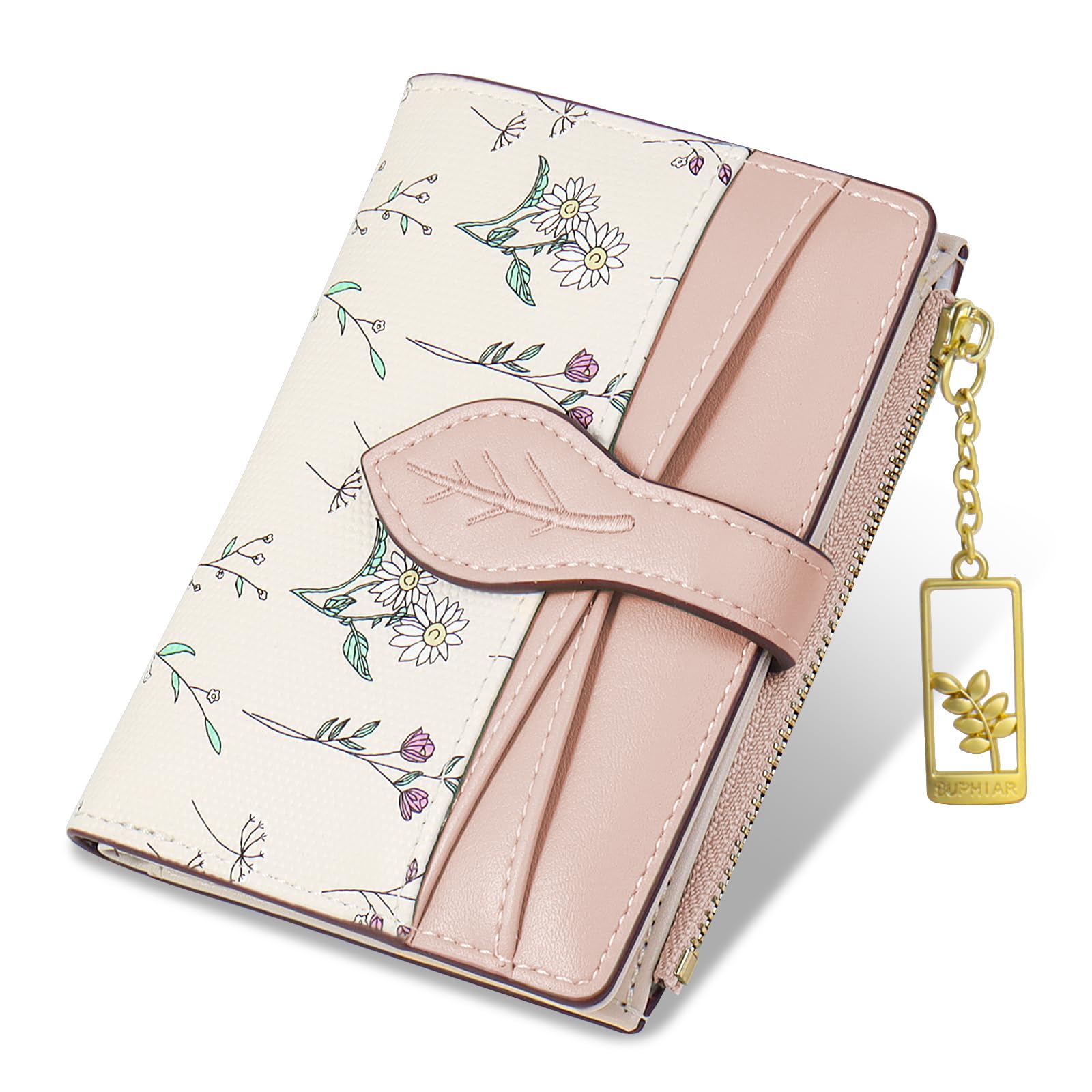 Lapensa Wallets for Women- RFID Blocking- Soft PU Leather Bifold Coin Zipper Pocket Purse-Small flower wallet Credit Card Holder with ID Window (Pink)