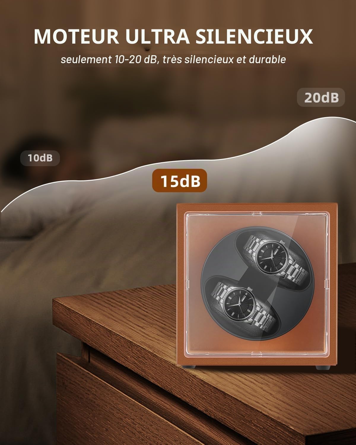 Mxmoonant Remontoir Automatique 2 Montres Bois Cuir 5 Modes Rotation