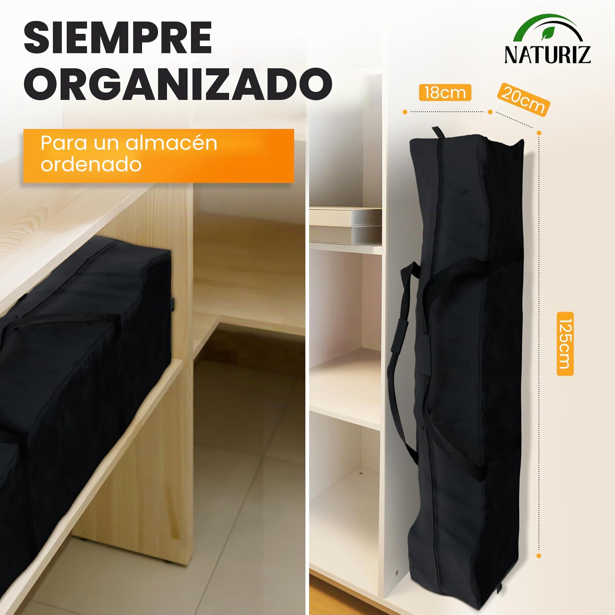 NATURIZ® Bolsa de mimbre de 125 x 20 x 18 cm, versátil como bolsa de camping, bolsa de tienda de campaña o bolsa de varillas con material Oxford 900D, negro (125 x 20 x 18 cm)