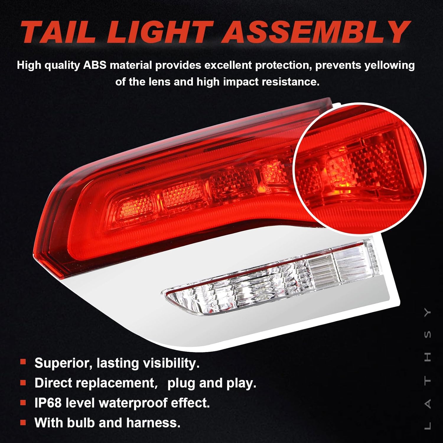 LED Tail Light Compatible With Jeep Grand Cherokee 2014-2021 Inner Right Passenger Side Replacement for 68110046AB