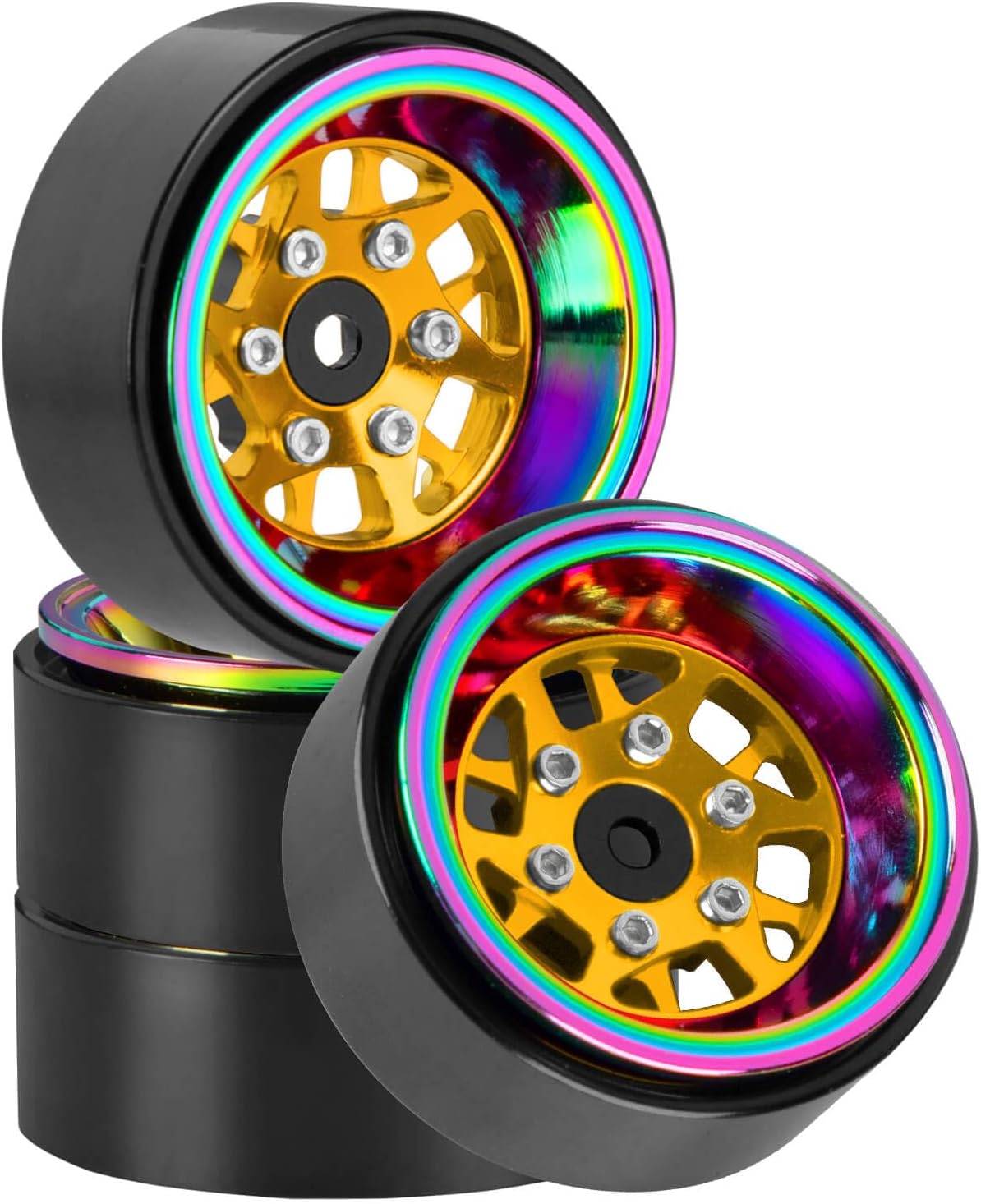 RC 1.3 Beadlock Wheel Rims for 1/18 TRX4M 1/24 SCX24 RC Crawler Car,Aluminum Alloy Beadlock Wheel Rim Hub,4Pcs RC Off Road Buggy Rally Truck Car Wheels Rims,Yellow