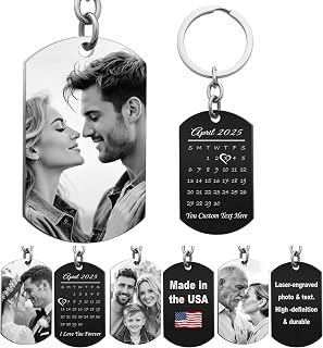 Custom Keychain Laser Engraved Personalized Calendar Date/Photo/Text Full Color Picture Gift for Father's Day Men