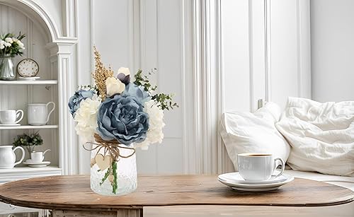 Miniatura 7 de Flores artificiales de seda con jarrón, decoración de centro de mesa para mesa de café, arreglo floral falso para decoración del hogar, oficina,