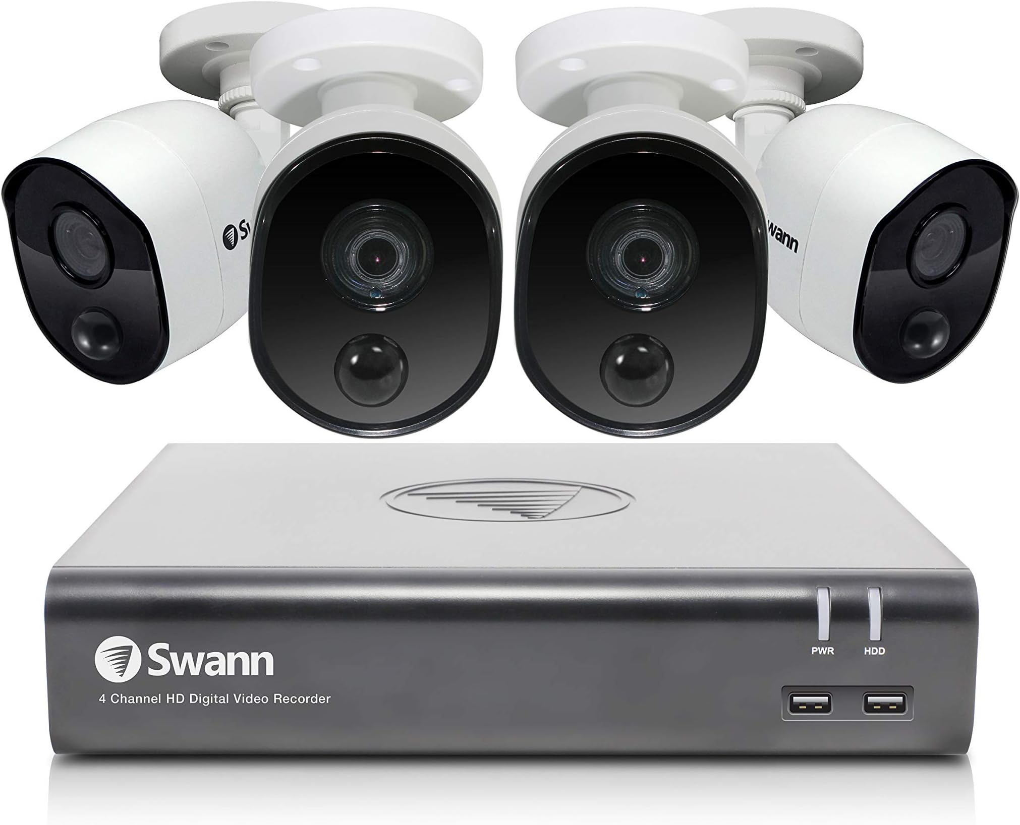 Swann Home DVR Security Camera System with 1TB HDD, 4 Channel 4 Camera, 1080p Full HD Video, Indoor or Outdoor Wired Surveillance CCTV, Heat Motion Detection, 445804