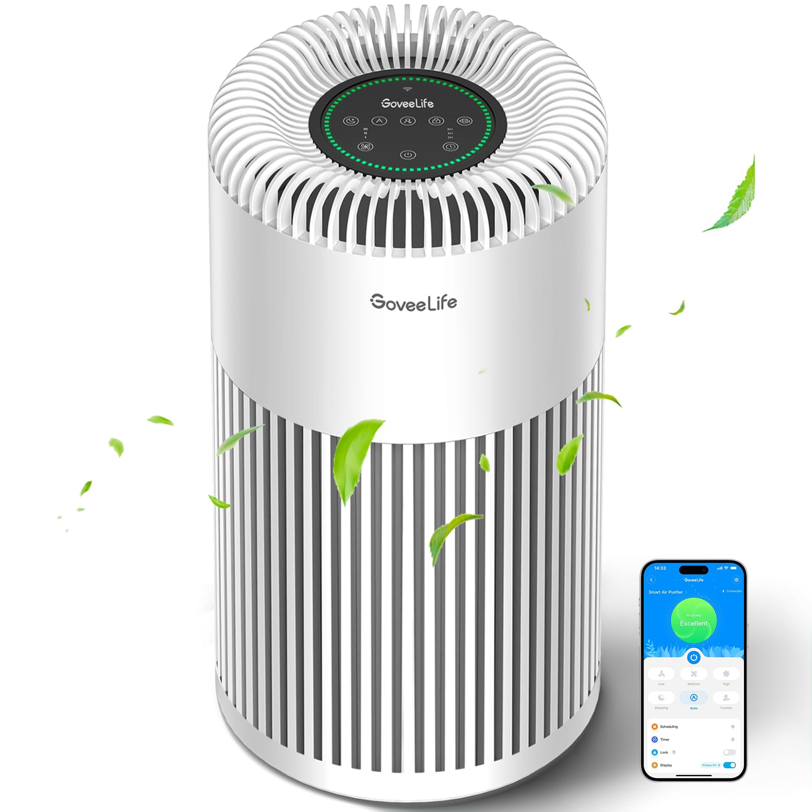 GoveeLife GoveeLife - Smart Air Purifier for Home, Large Room up to 1524 sq.ft with Washable Filter, Built-in PM 2.5 Air Quality Sensor, WiFi, H13 Air Purifier