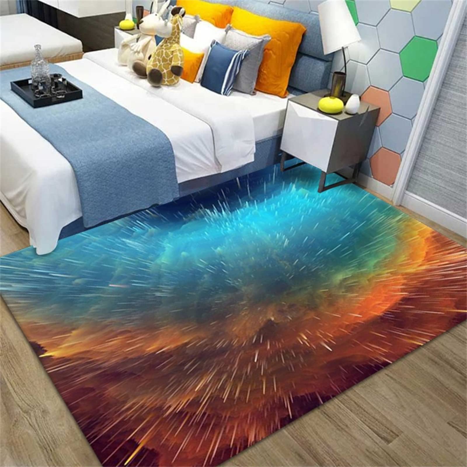 Tapis moderne salon multicolore 170x240cm espace planète lavable pour salle à manger