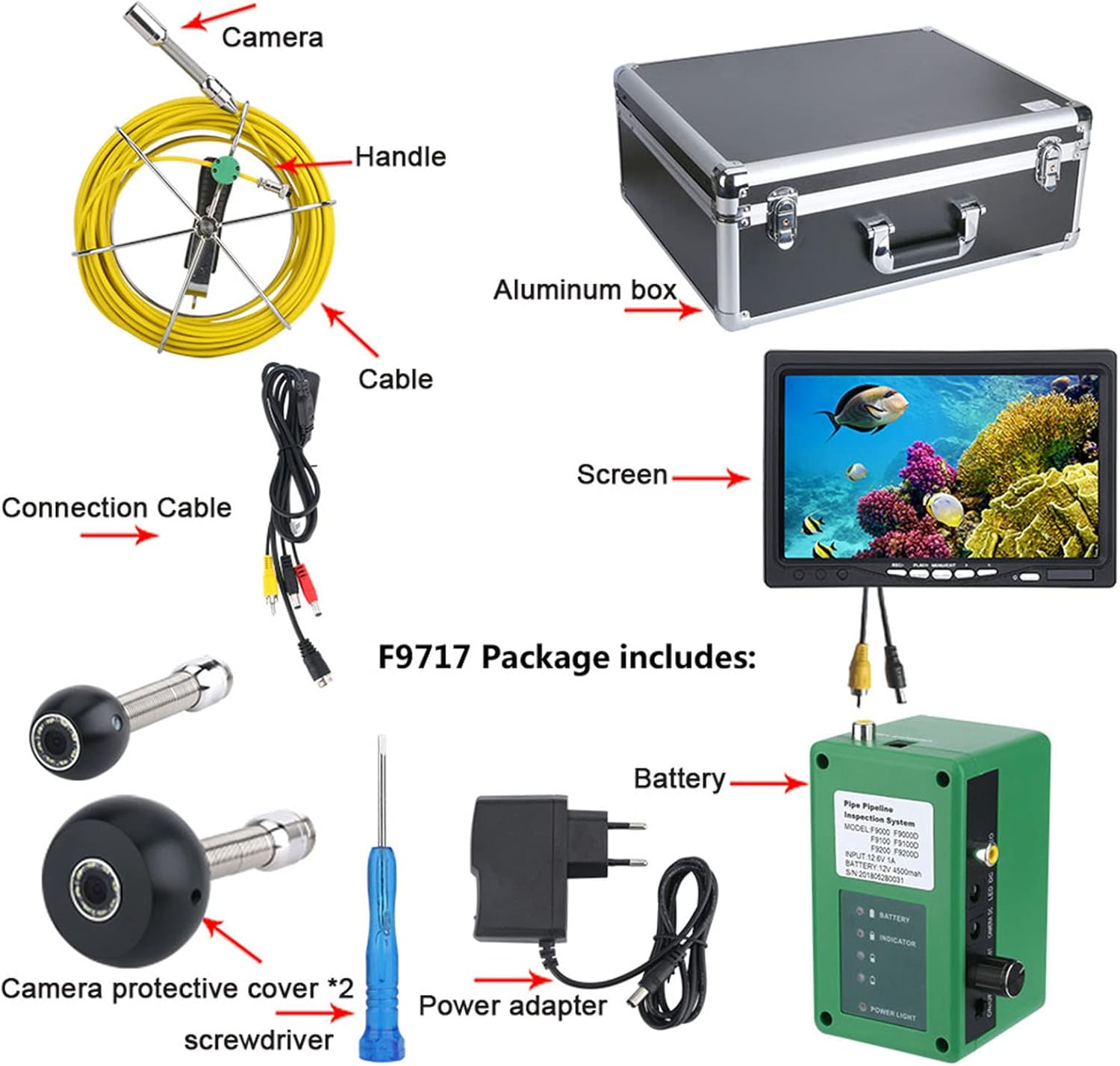 Sewer Camera 145 ° Wide Angle Industrial Endoscope 7-Inch TFT Monitor 17Mm Drain Sewer Inspection Camera, 1000 TVL Pipeline Inspection Equipment,40M