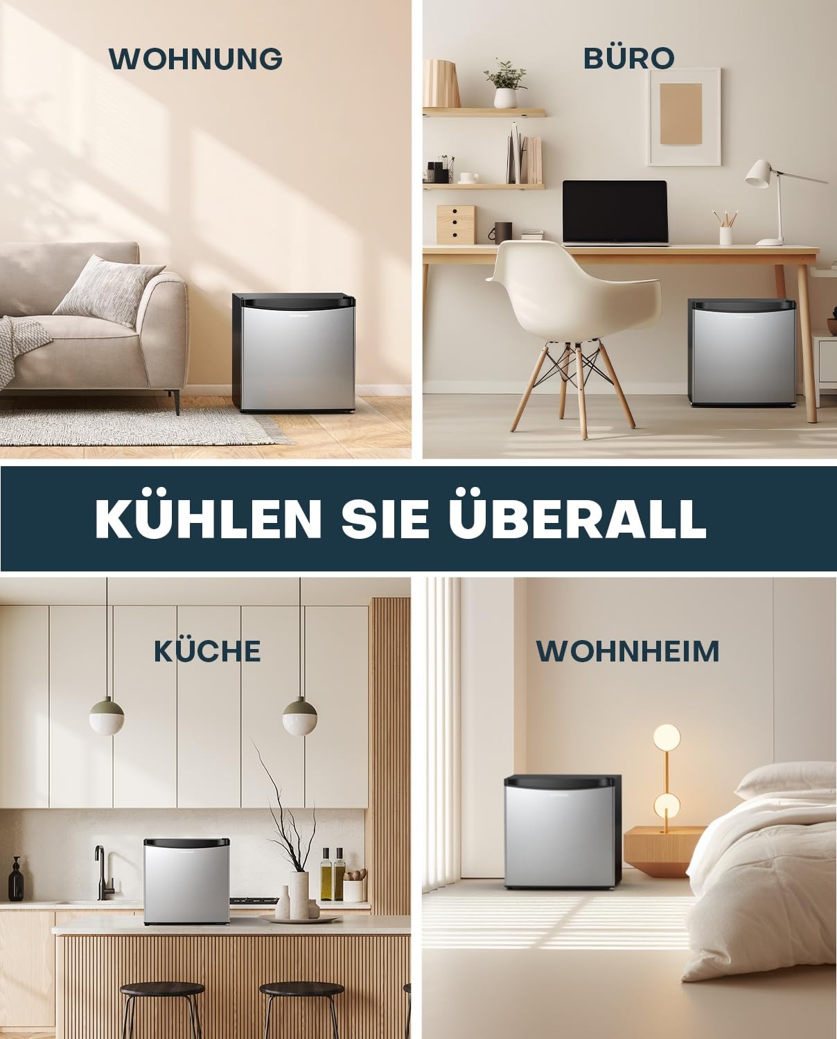 Upstreman Mini Kühlschrank 46L mit Eisfach, Temperaturregelung, Edelstahl