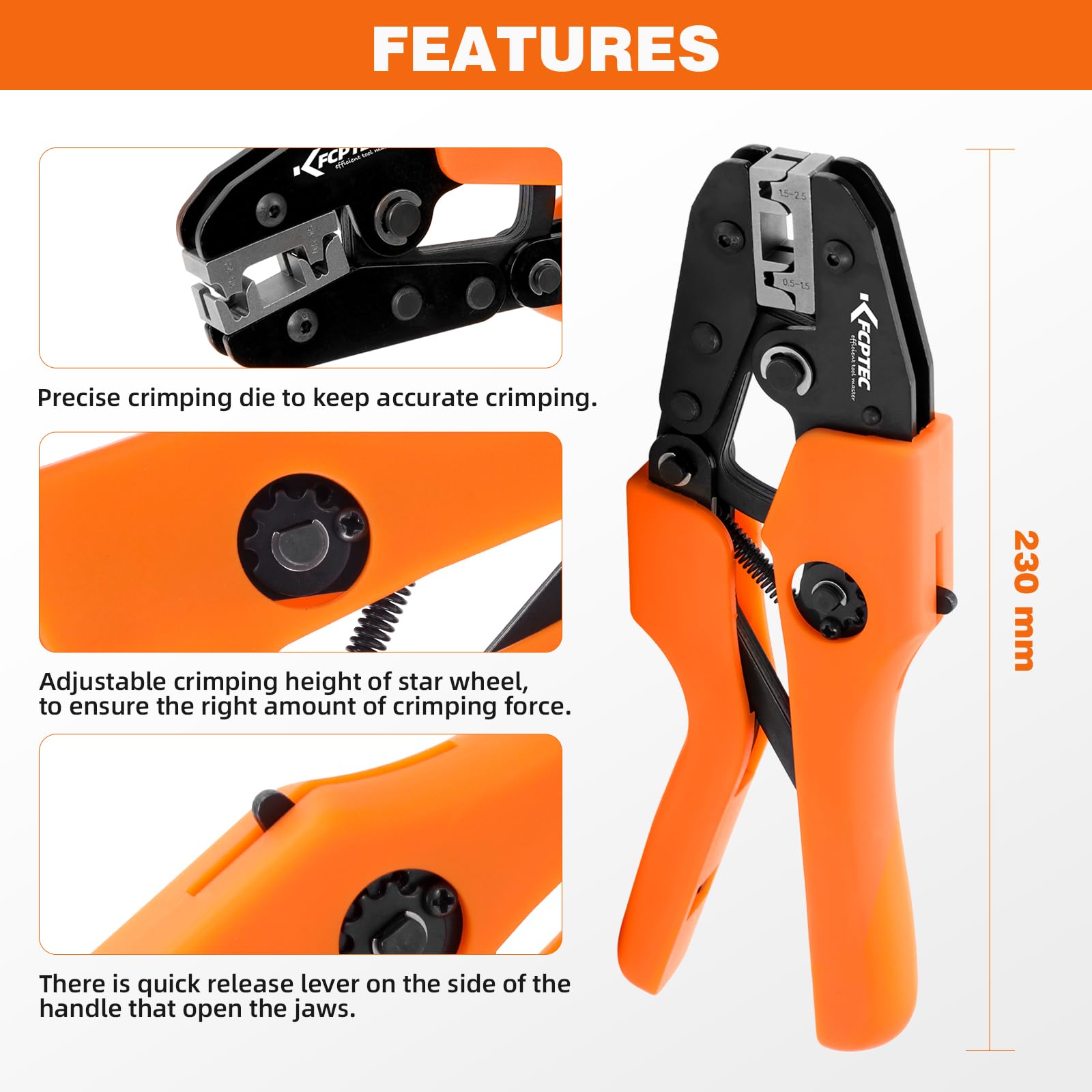 KF CPTEC Crimping Tool for Tab 90° Flag Connector 22-14AWG (0.5-1.5 mm²/1.5-2.5 mm²), Cable Lugs Flat Connector 90° Angled - Image 3
