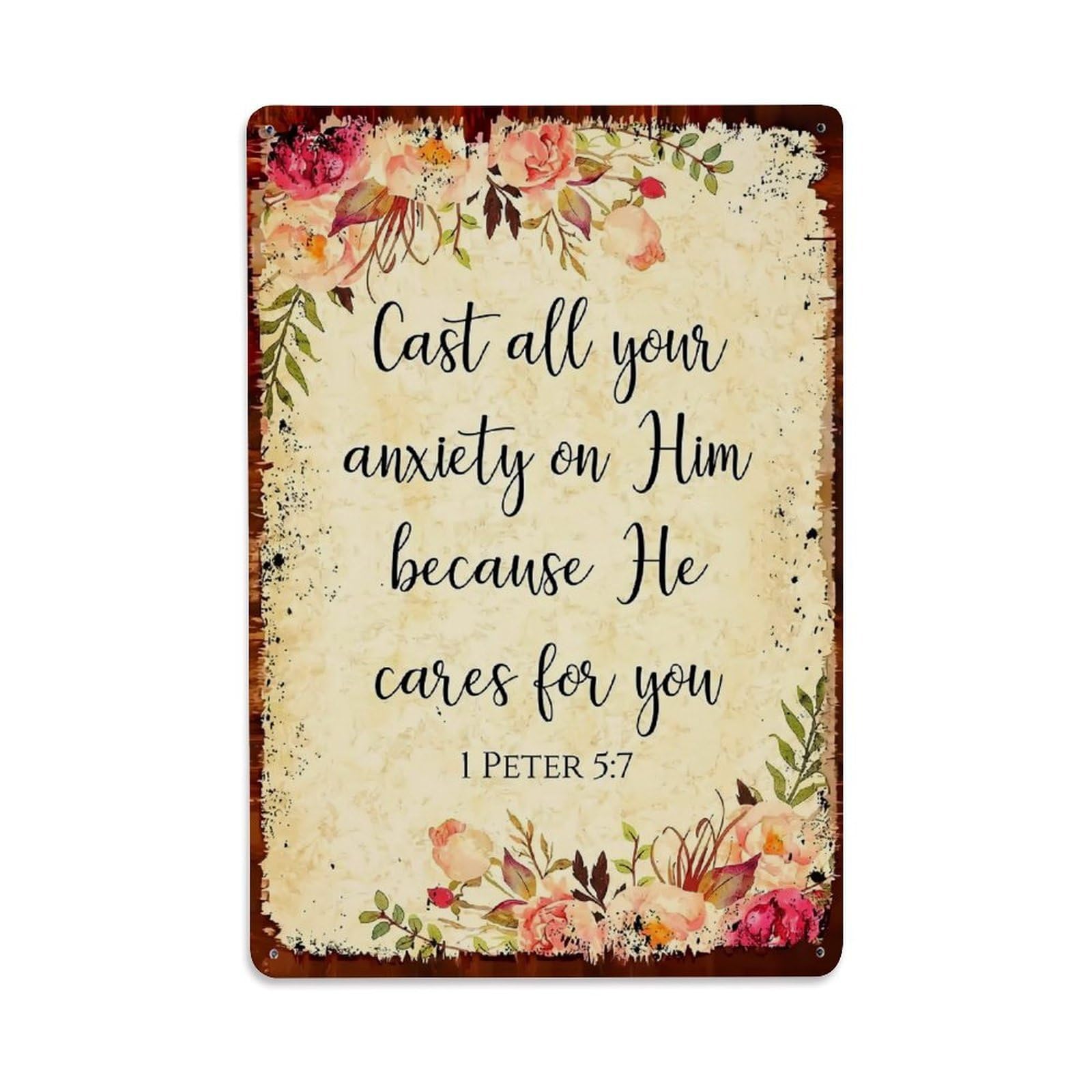 Jdfenggu Vintage Floral Script Bible Verse Art Print Retro Metal Tin Sign, Decor Art Poster For Bar, Home, Man Cave, Kitchen, Laundry Room Gift 8X12inch