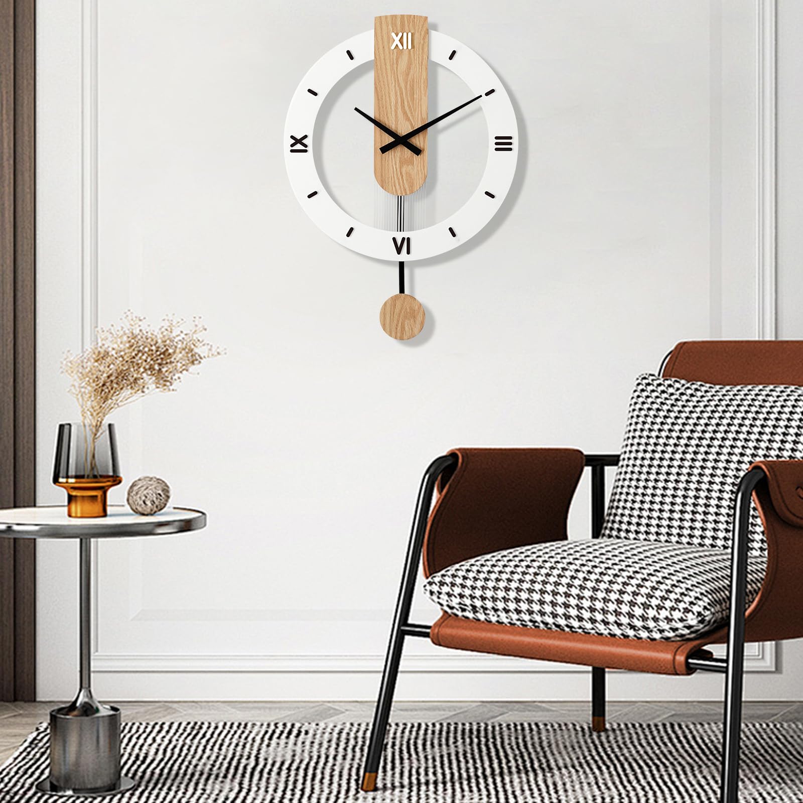 Ergocar Horloge De Balançoire en Bois, l'horloge De Suspension Numérique Romaine en Bois, Adaptée Au Salon Décoratif, Cuisine, Chambre, Bureau