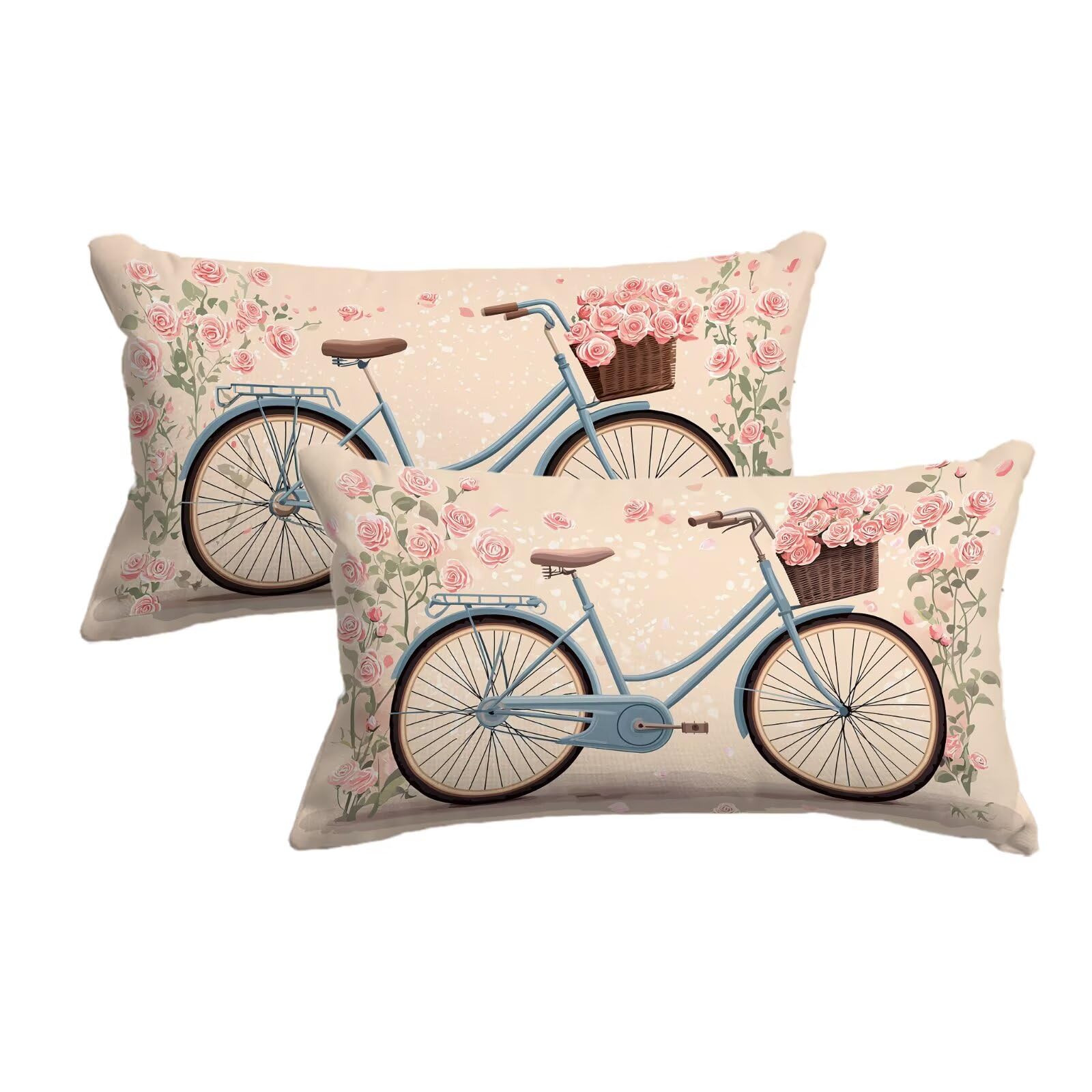 Housse coussin extérieur rose 50x80 cm en lin imperméable pour décoration de jardin (lot de 2)
