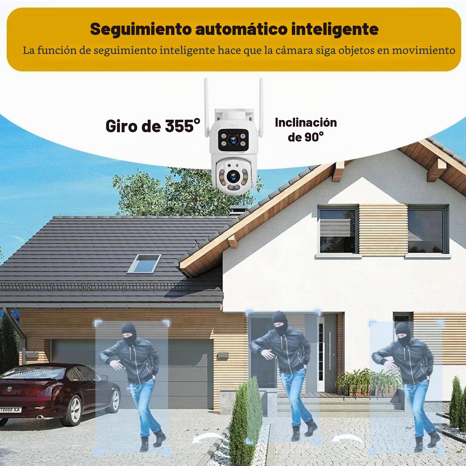 Cámara IP Tuya WiFi de Doble Lente de 5MP+5MP, cámara de Seguridad Exterior con visión Nocturna, Seguimiento automático PTZ y Audio bidireccional para videovigilancia,Camera