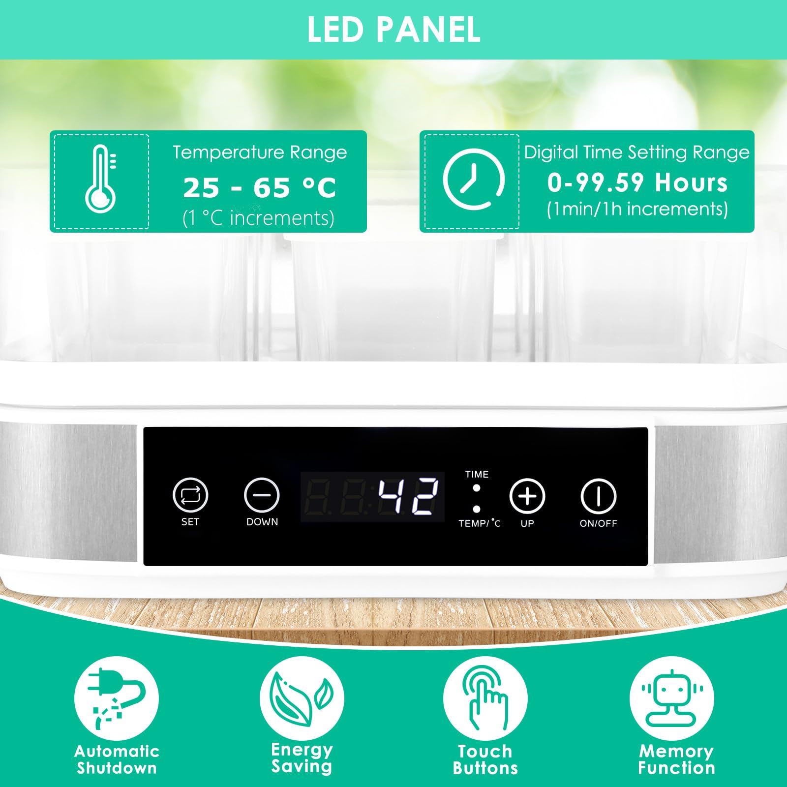Joghurtbereiter, Automatischer Digitaler Joghurt Maker, Griechischer Joghurtmaschine mit Temperatur- und Timer, mit 9 170 ml Joghurtbechern, Perfekt für den Heim-Bio-Joghurt, BPA-frei, 40 W