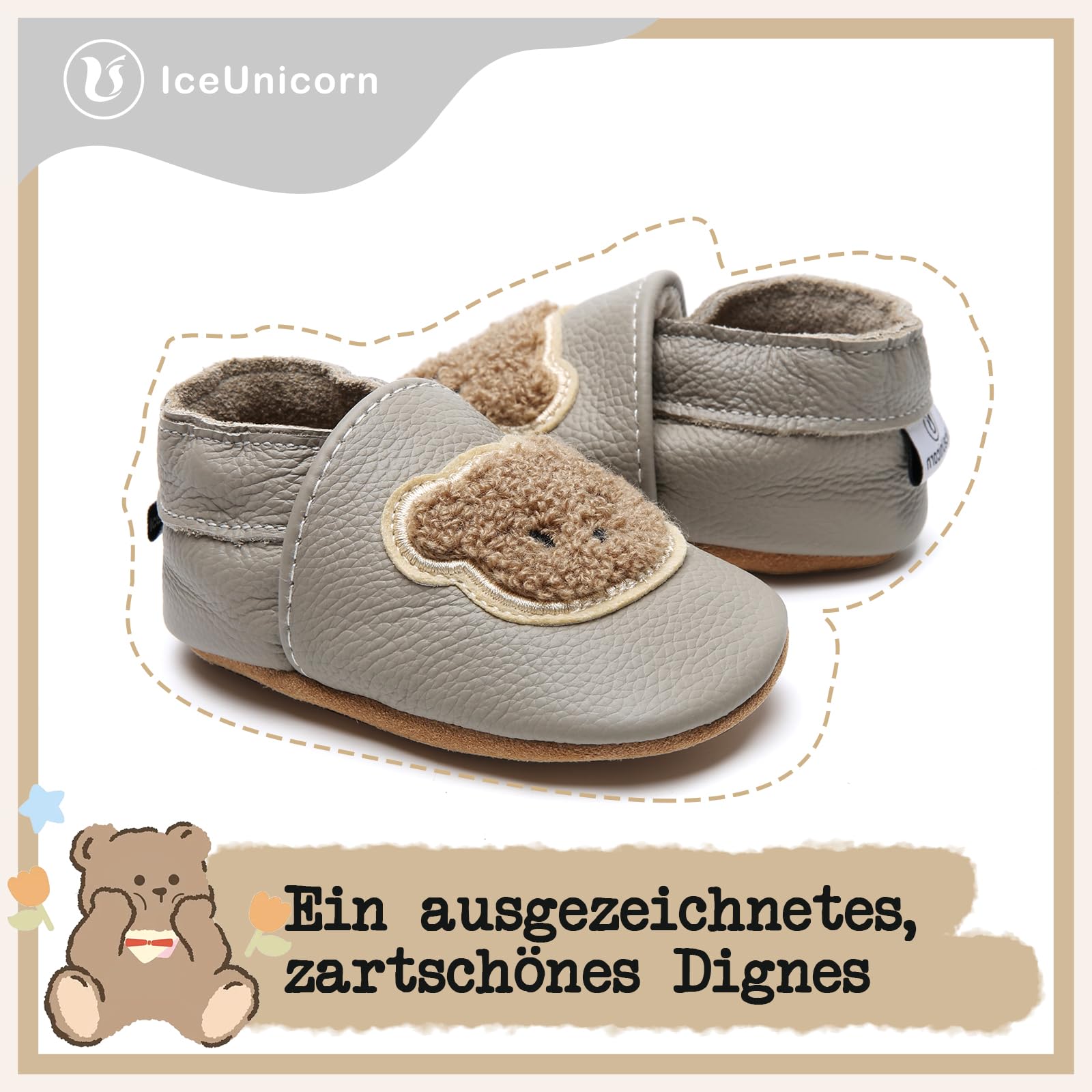 IceUnicorn Krabbelschuhe Baby Lauflernschuhe Jungen Weiche Leder Babyschuhe Kleinkind Lederschuhe mädchen Babyhausschuhe - 4