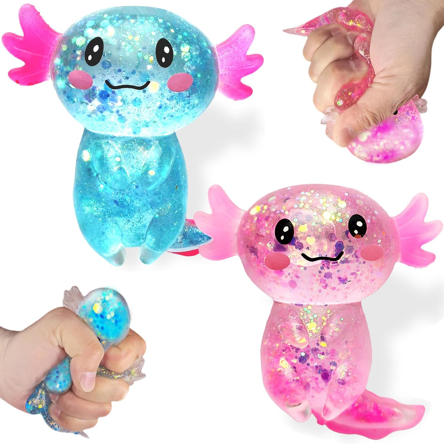 Axolotl Squeeze Toy, 2PCS Axolotl Stress Ball Adults Fidget Toy Axolotls Toys Party Favors Sensory Toys Novelty Gag toys Stress Relief for Adults(Blue and Pink) â image 1