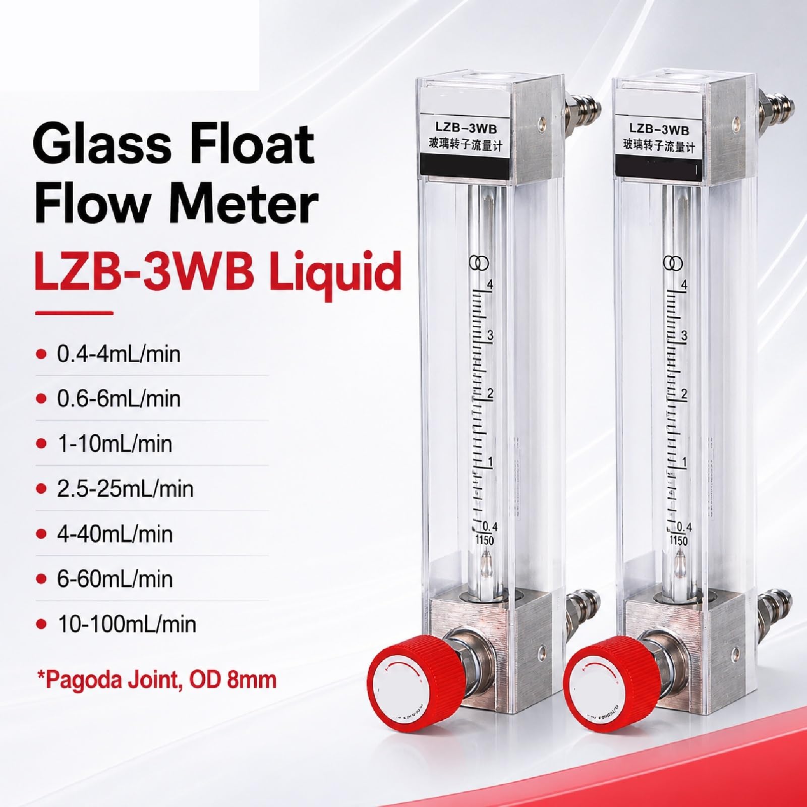 1 Uds LZB-3WB medidor de Flujo rotámetro de Vidrio 0,4-100 mL/min(6-60ml-min-Gas)