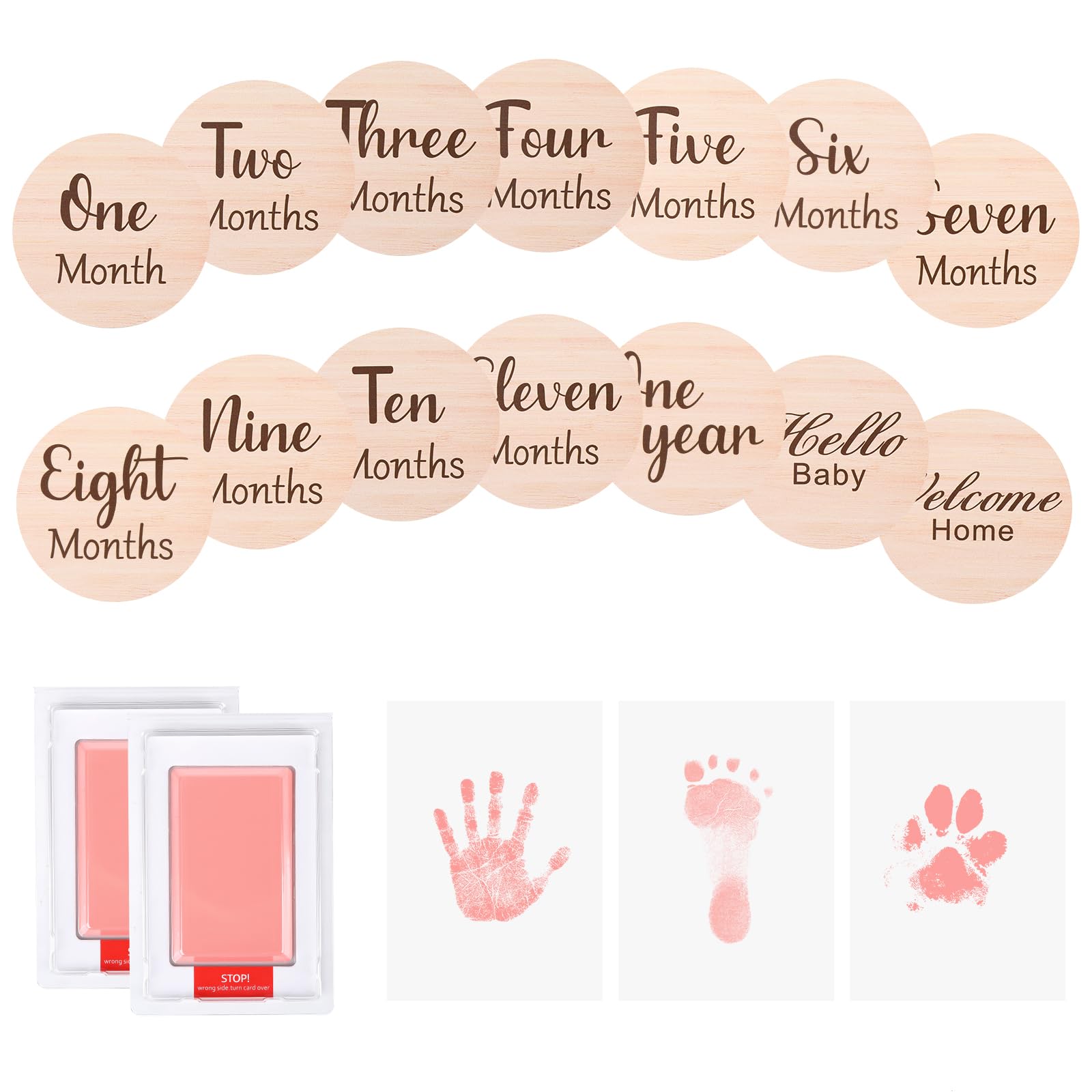 13Pcs Wooden Baby Monthly Milestone Marker Discs, Style C