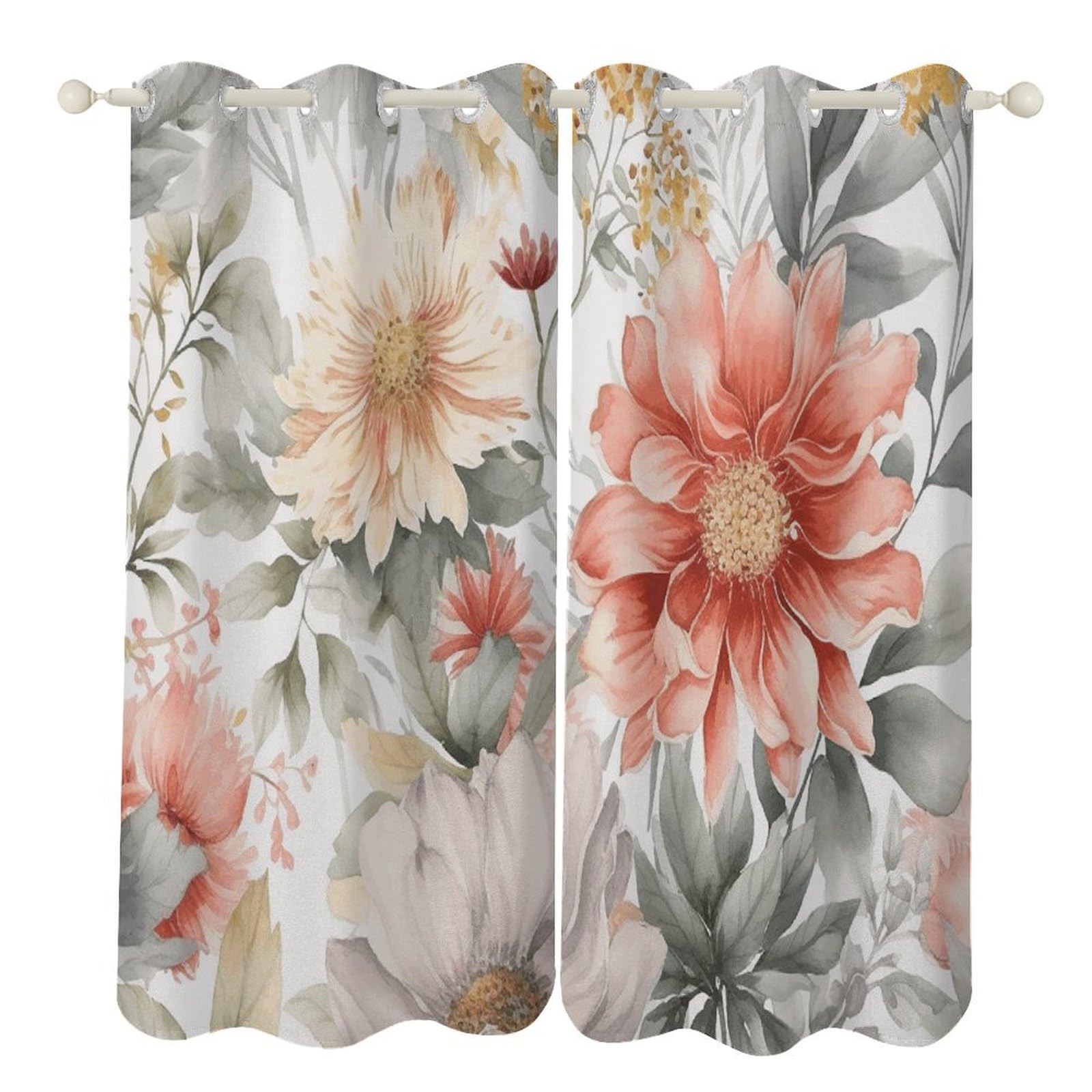 Rideaux occultants thermiques salon et salle de bain à motif floral 132x183 cm