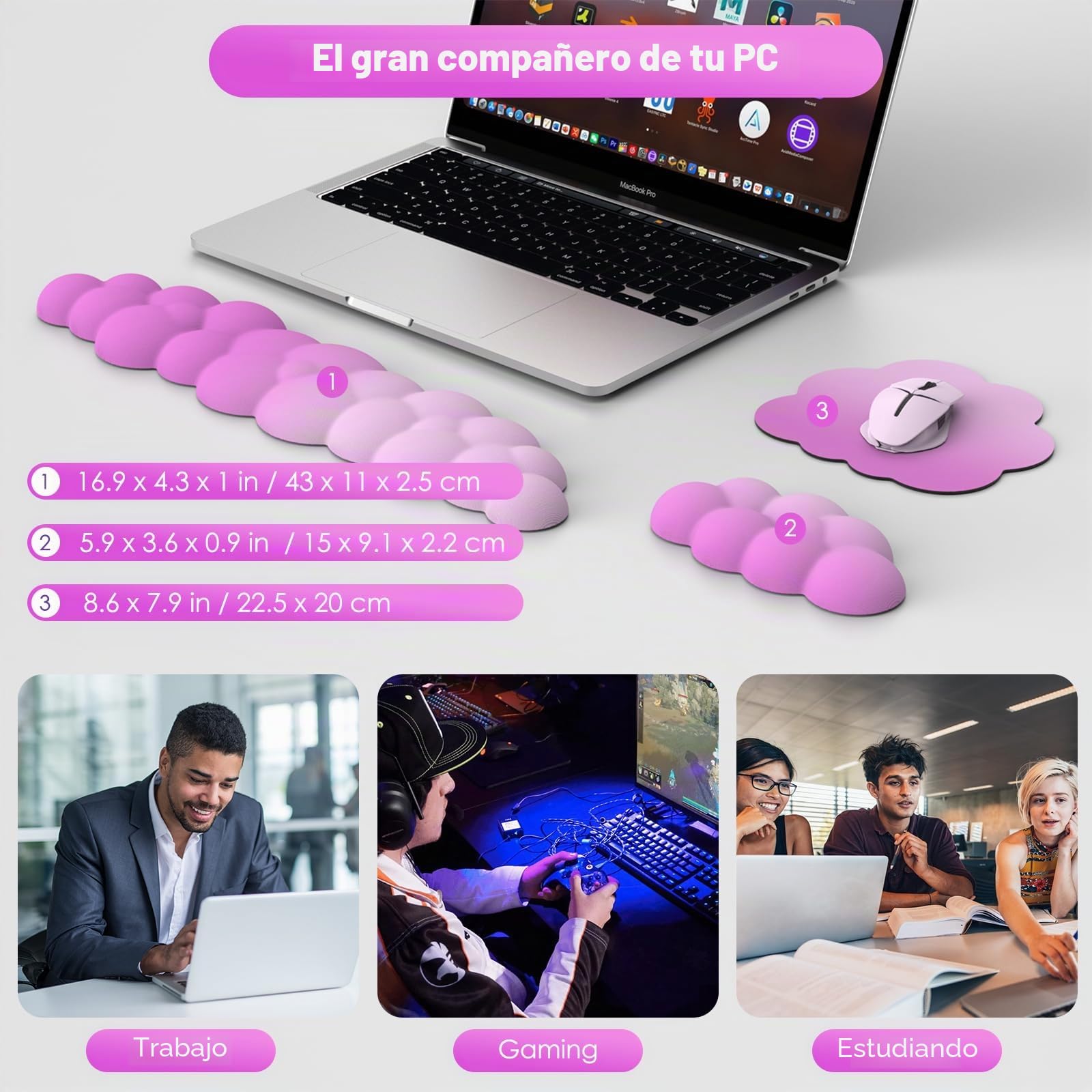MoKo Reposamuñecas de Nube, Reposa Muñecas Ergonómico Nube para Teclado y Ratón, Reposa Muñecas de Poliéster Duradero para Teclado, Ratón, Oficina, Juegos, Ordenador, Portátil, Rosa